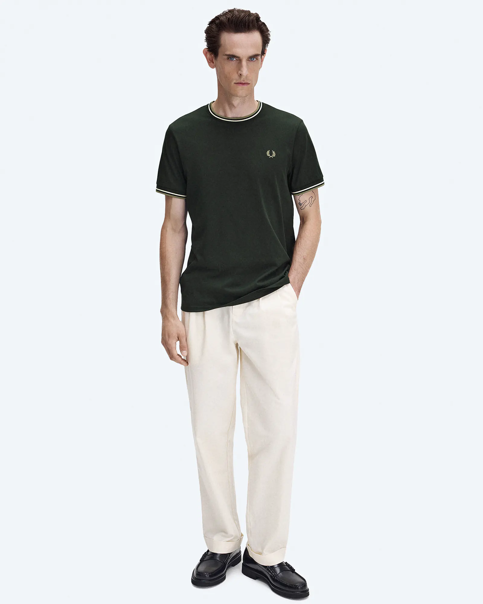 Fred Perry Twin Tipped T-Shirt Night Green/Light Ecru/Olive Mint Fred Perry Twin Tipped T-Shirt Night Green/Light Ecru/Olive Mint