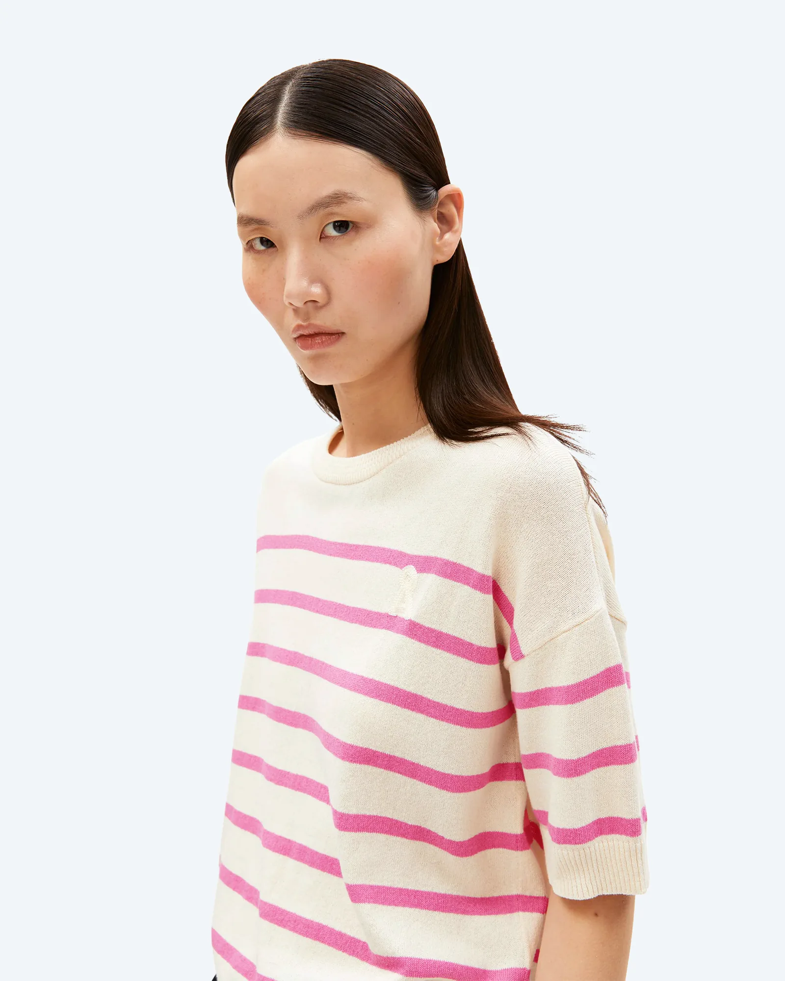 ARMEDANGELS STRIPE LINEN BLEND SWEATER Undyed-Washed Berry