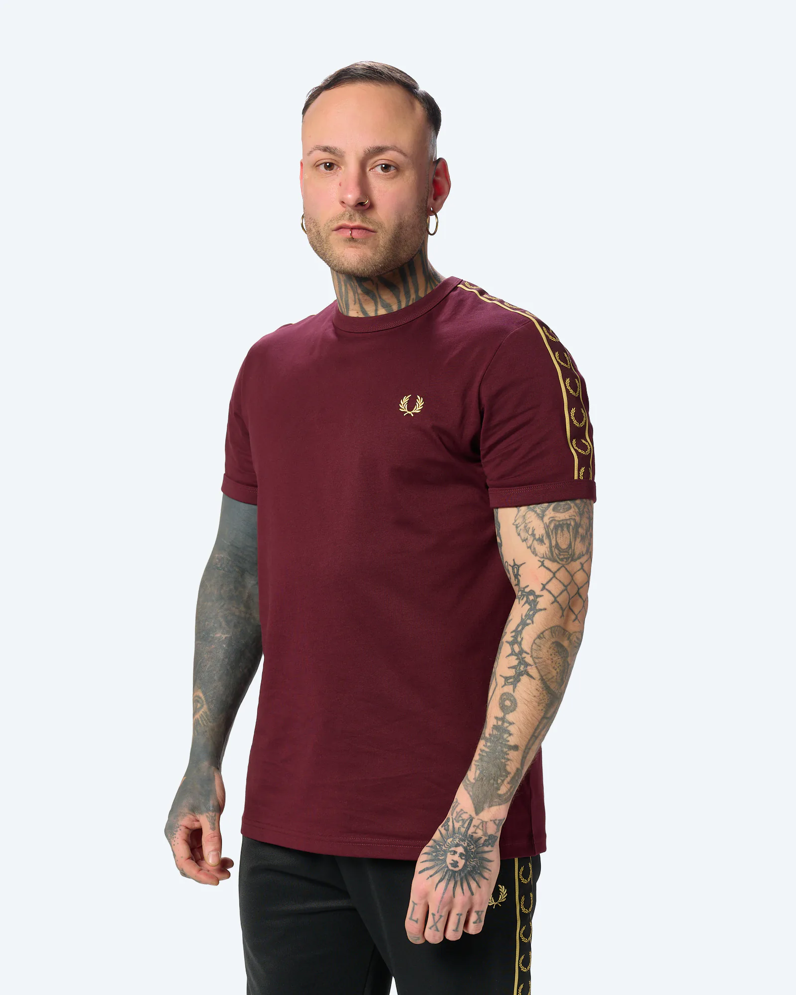 Fred Perry Contrast Tape Ringer T-Shirt Oxblood/Champagne