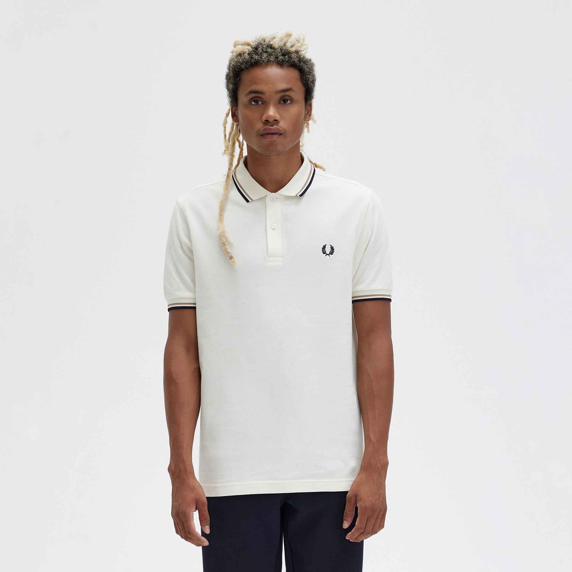 Fred Perry Twin Tipped Polo Shirt Ecru/Warm Stone/Navy