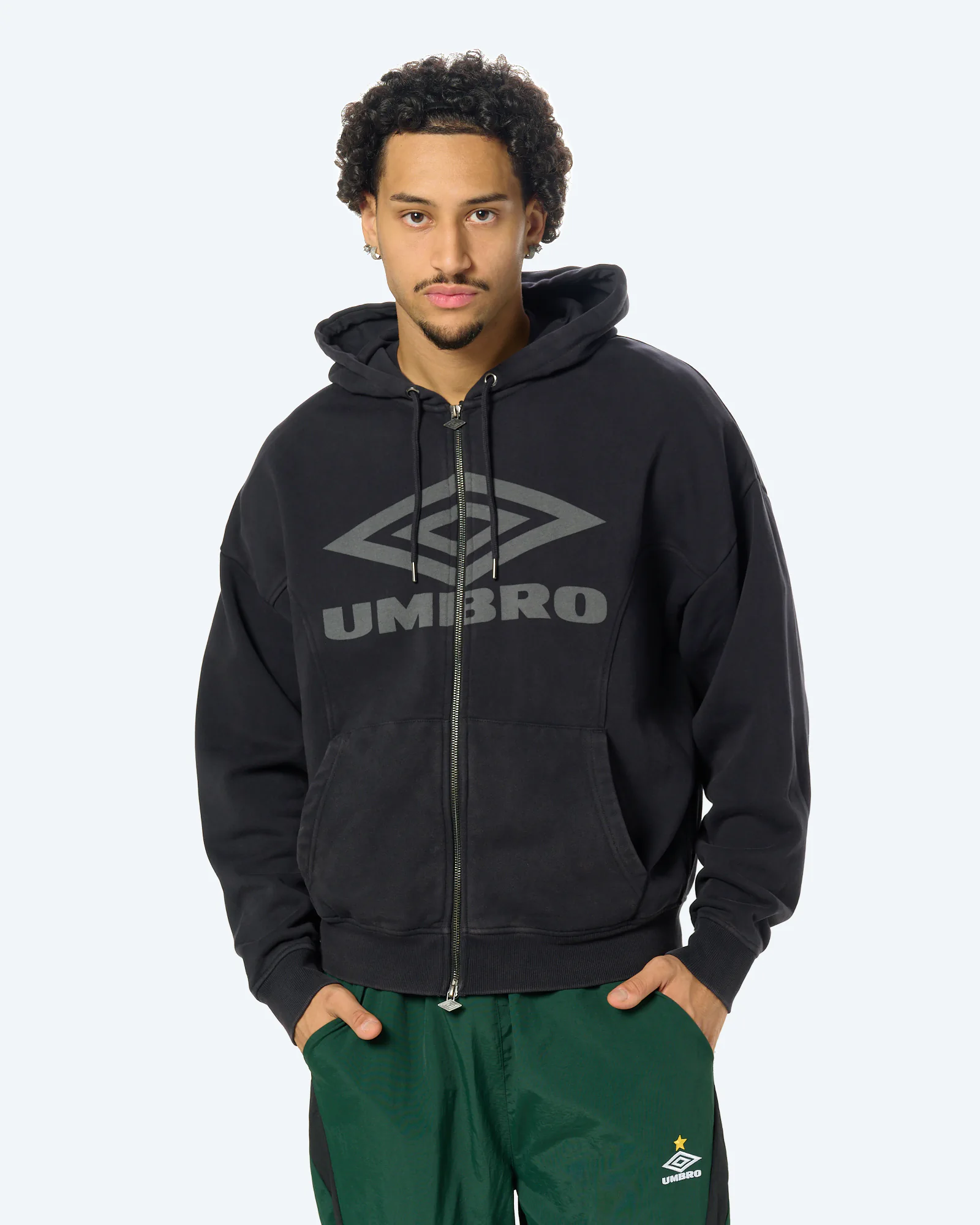 Washed Zip Through Hoodie Black/Sedona Sage