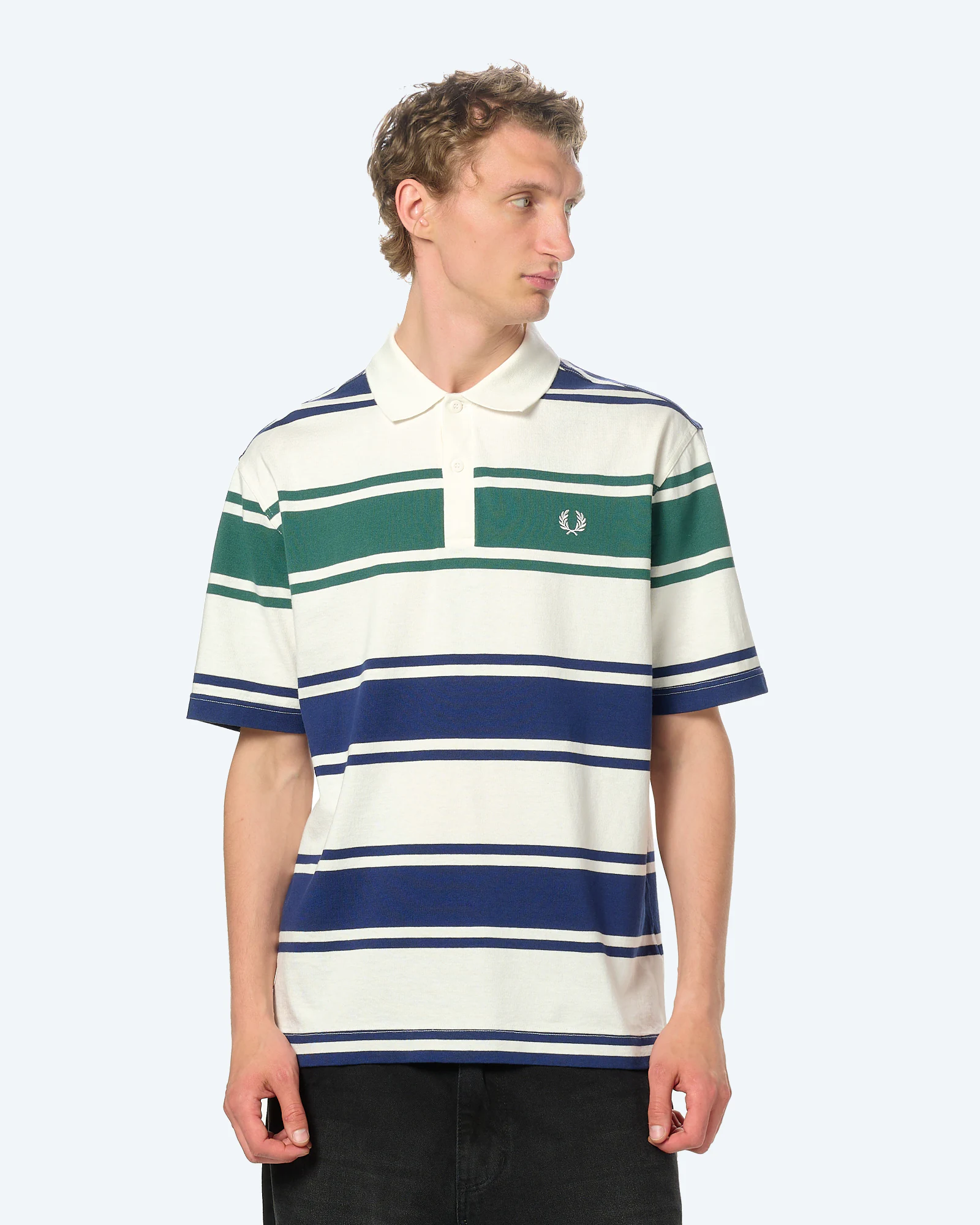 Fred Perry Relaxed Striped Polo Shirt Snow White