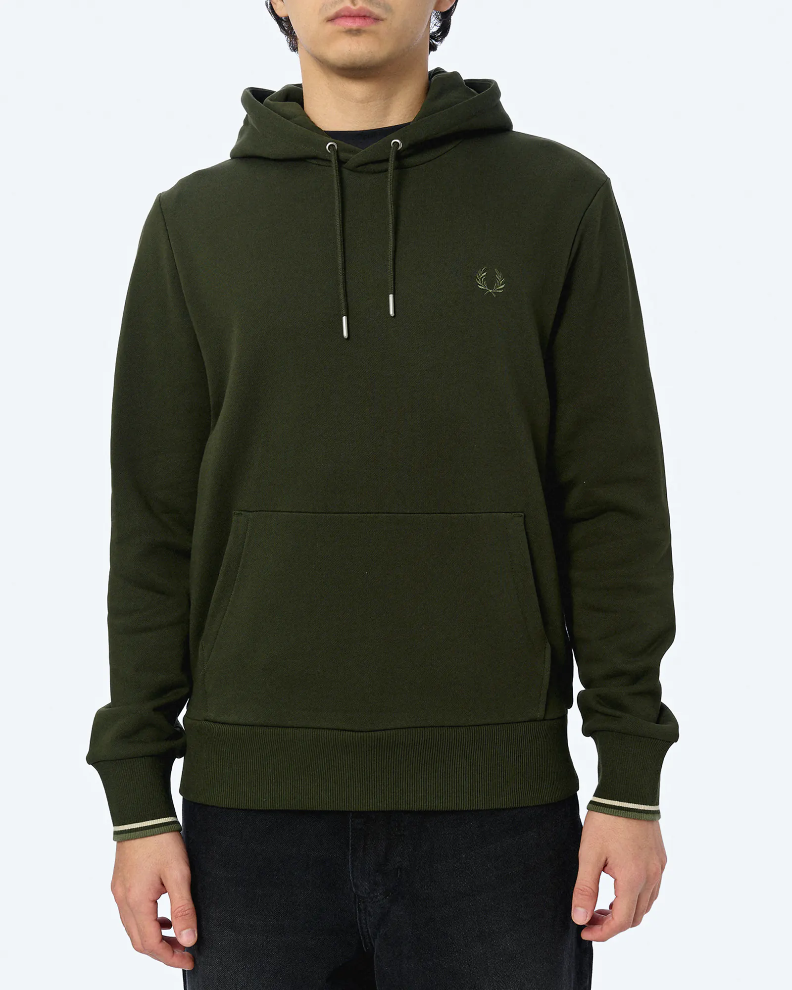 Fred Perry Tipped Hooded Sweatshirt Hunting Green/Light Oyster/Laurel Wreath Green Fred Perry Tipped Hooded Sweatshirt Hunting Green/Light Oyster/Laurel Wreath Green