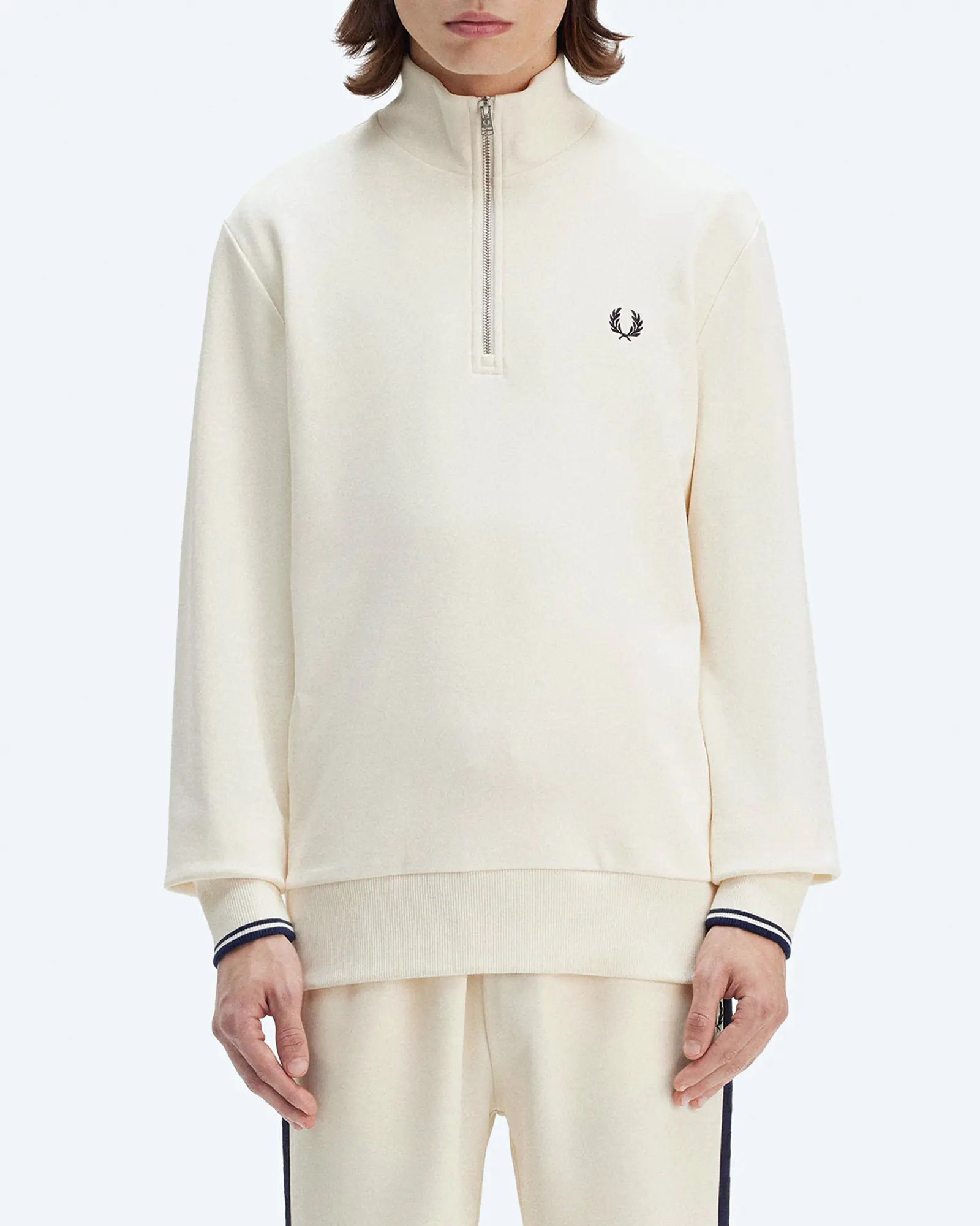 Fred Perry Half Zip Sweatshirt Ecru/Tennis Blue