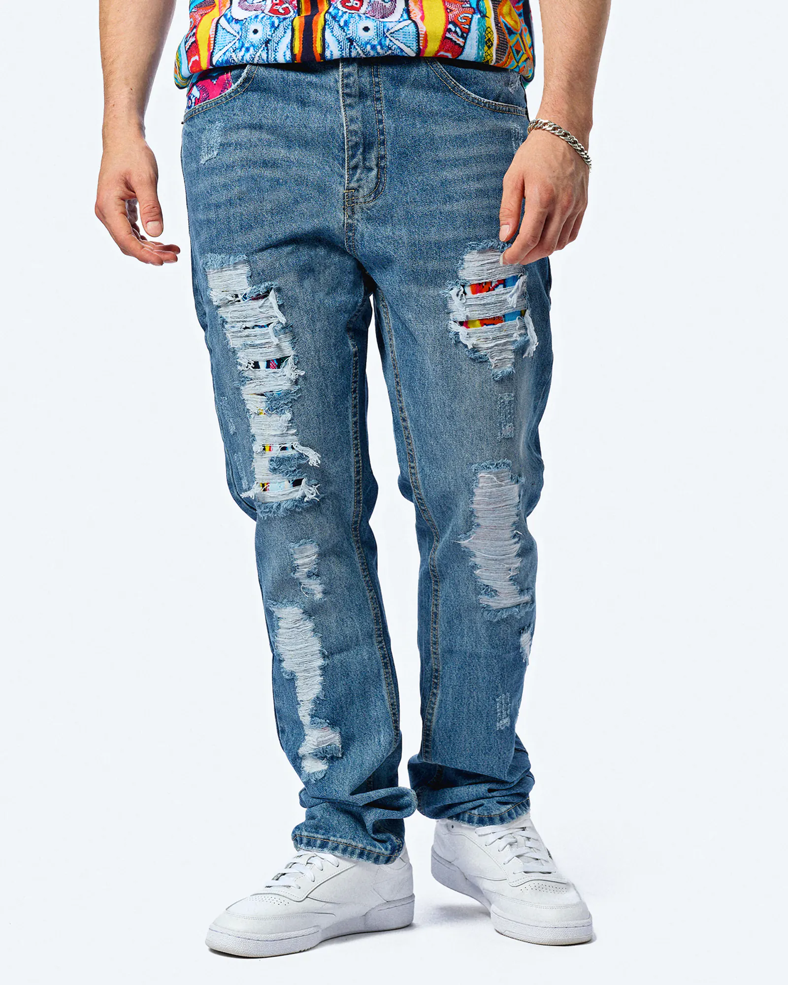 Colucci Straight Jeans Pants Distressed Mid Blue Colucci Straight Jeans Pants Distressed Mid Blue