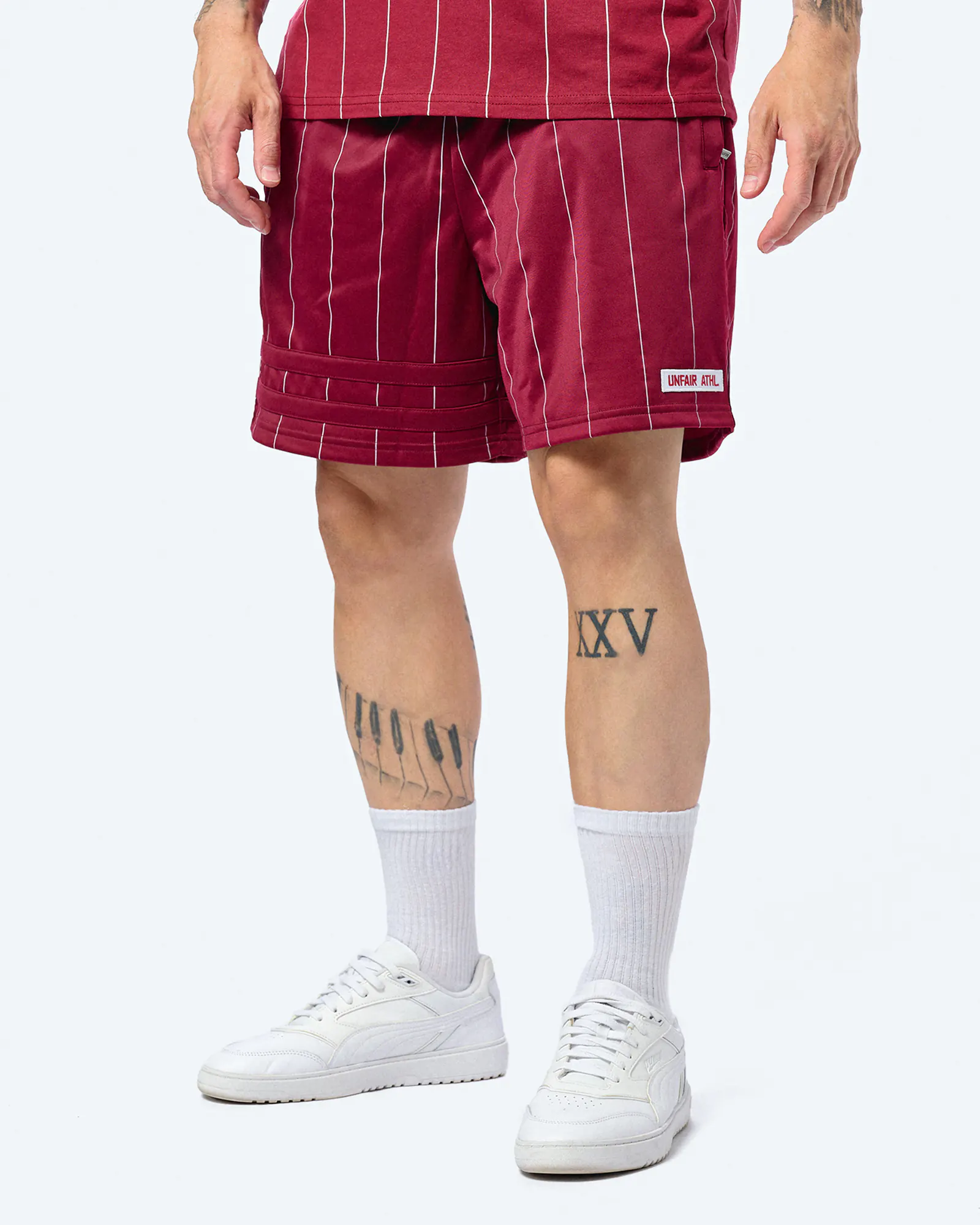 Unfair Athletics DMWU Athletics Shorts Pinstripes Burgundy Unfair Athletics DMWU Athletics Shorts Pinstripes Burgundy