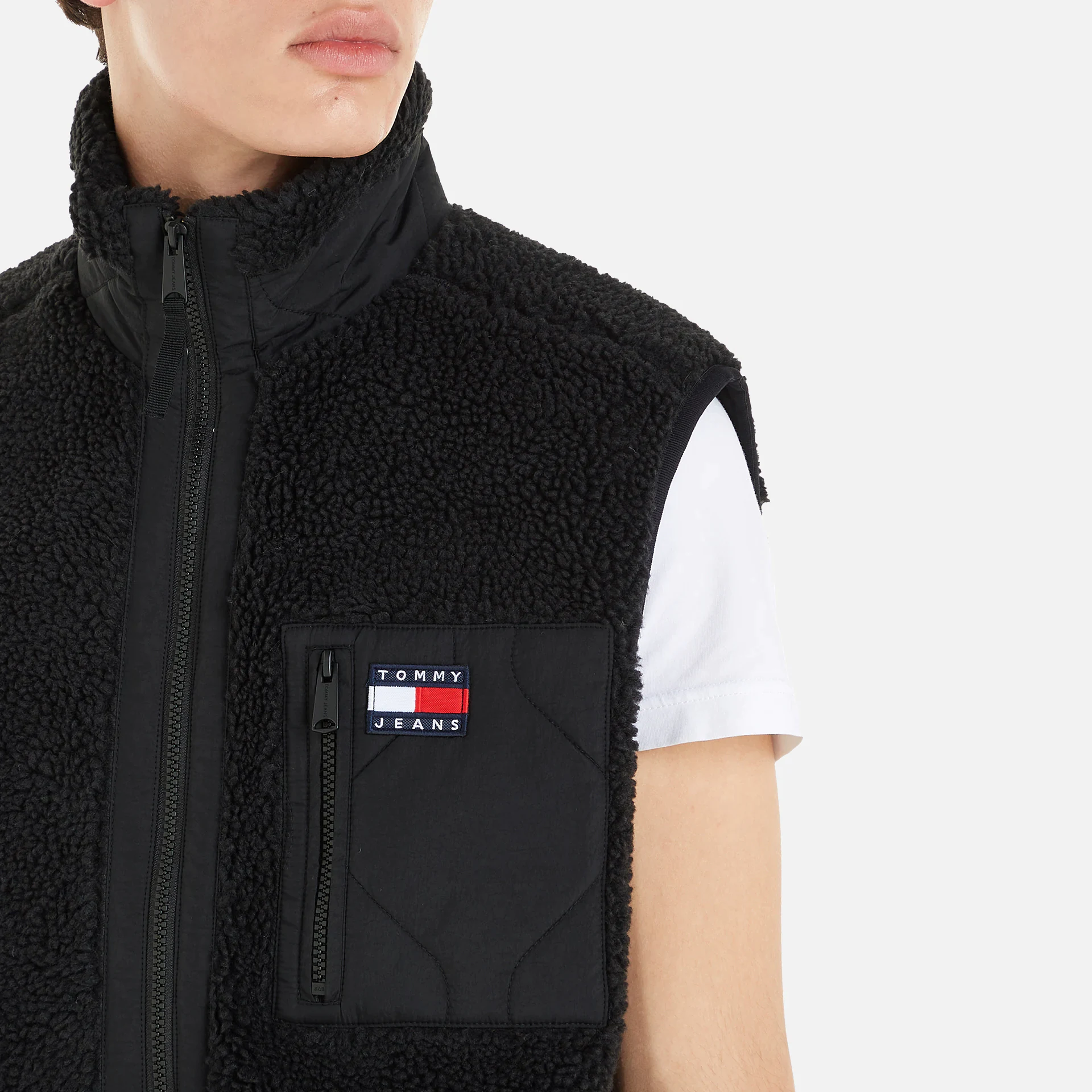 Tommy Jeans Mix Media Sherpa Vest Black