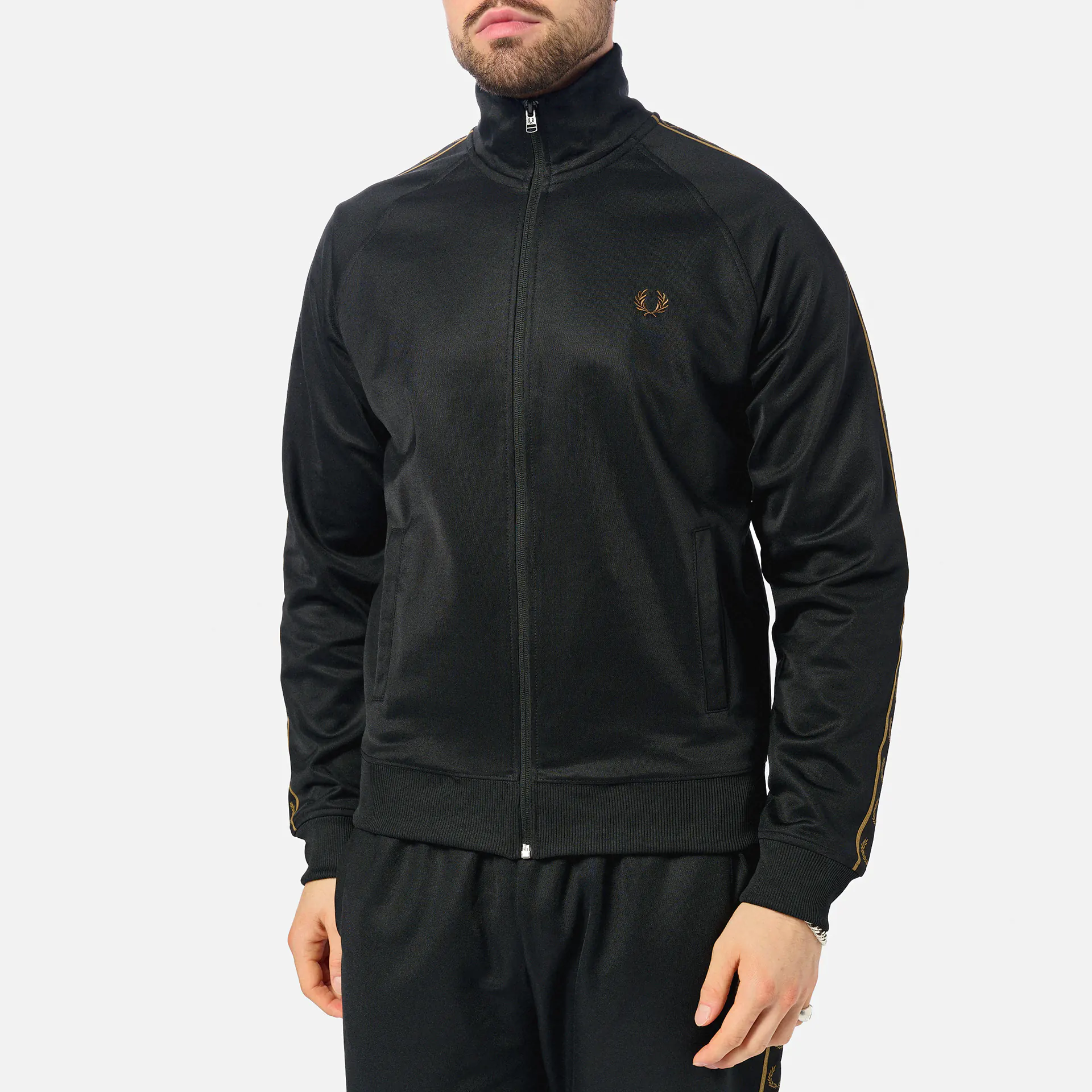 Fred Perry Contrast Taped Track Jacket Black/Shaded Stone