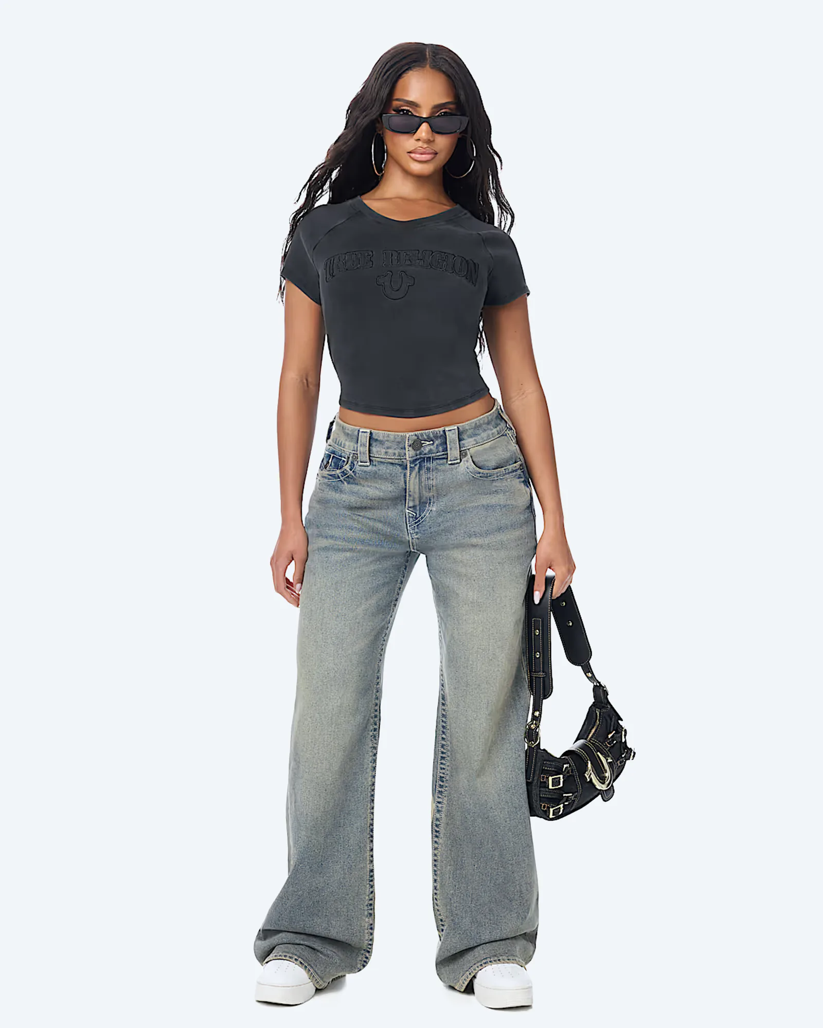 Embroidered Washed Rib Baby T-Shirt Black
