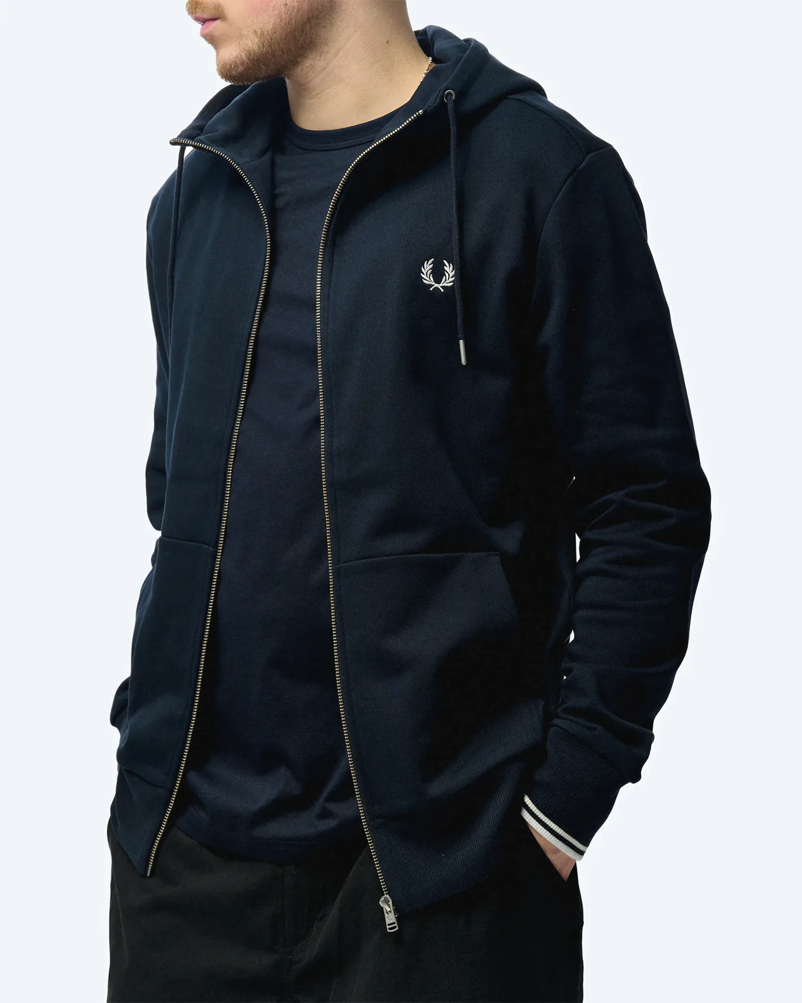Fred Perry Hooded Zip Through Sweatshirt Navy Fred Perry Hooded Zip Through Sweatshirt Navy