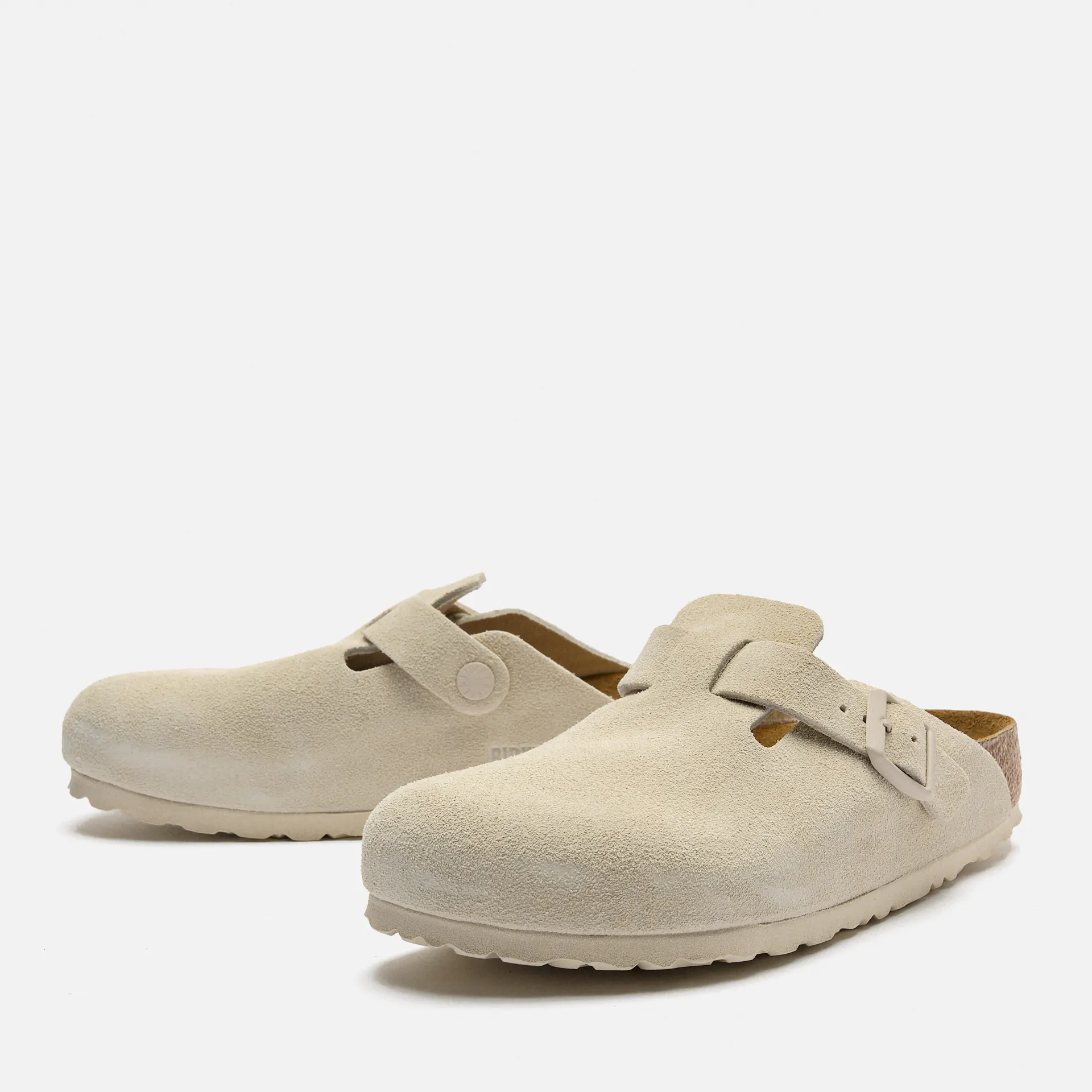 Birkenstock Boston Soft Footbed Suede Leather Narrow Sandals Antique White