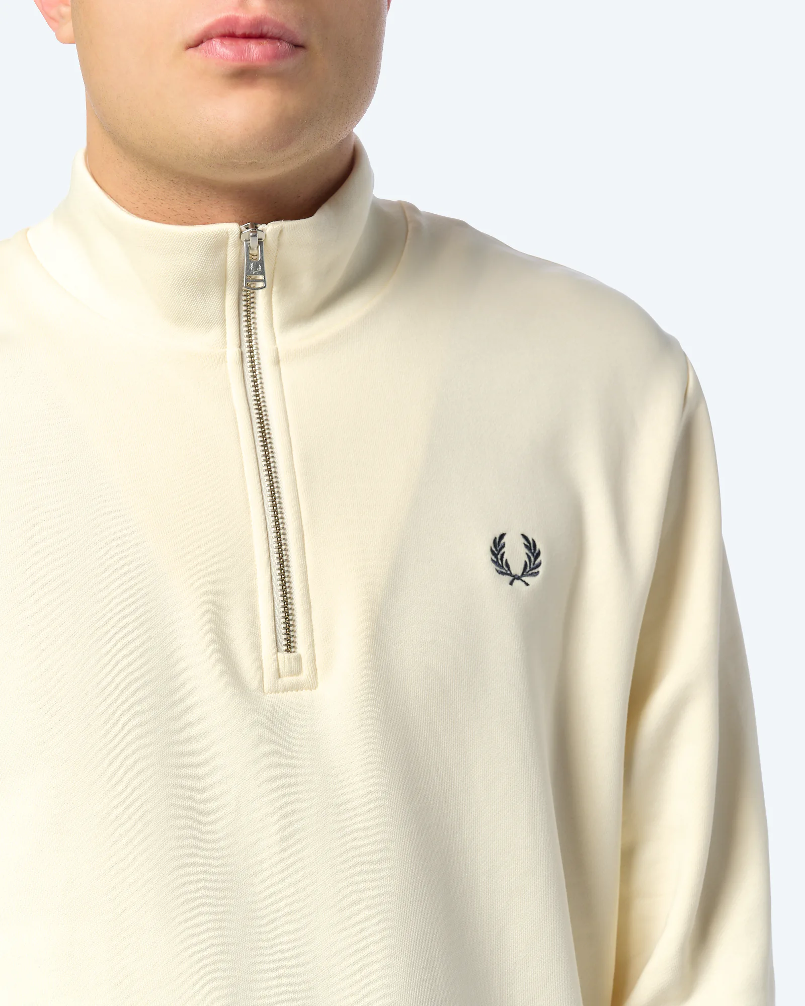 Fred Perry Half Zip Sweatshirt Ecru/Tennis Ball Yellow/Anchor Grey
