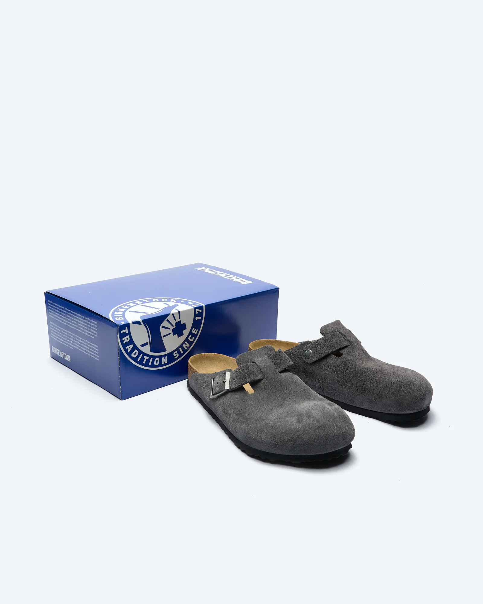 Birkenstock Men Boston Suede Leather Sandals Charcoal