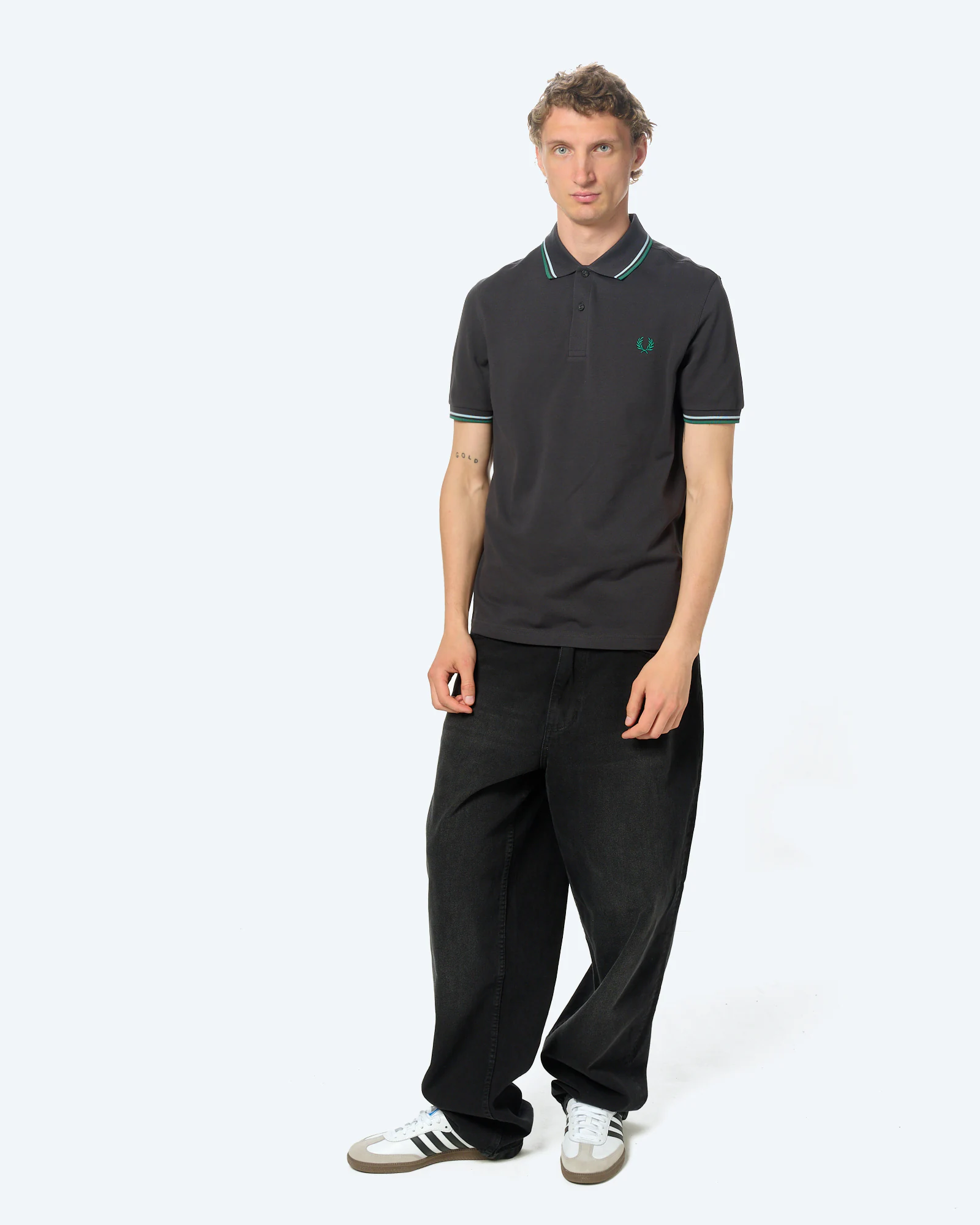Fred Perry Twin Tipped Polo Shirt Anchor Grey/Light Ice/Sport Green