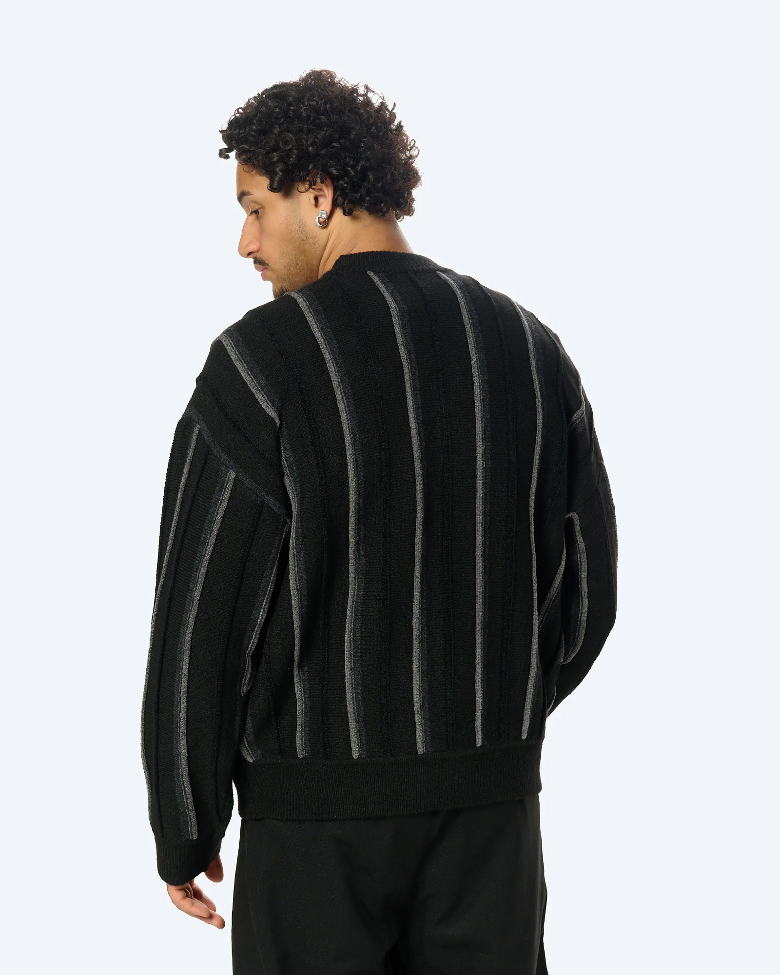 Chenille Stripe Sweater in Black/Grey