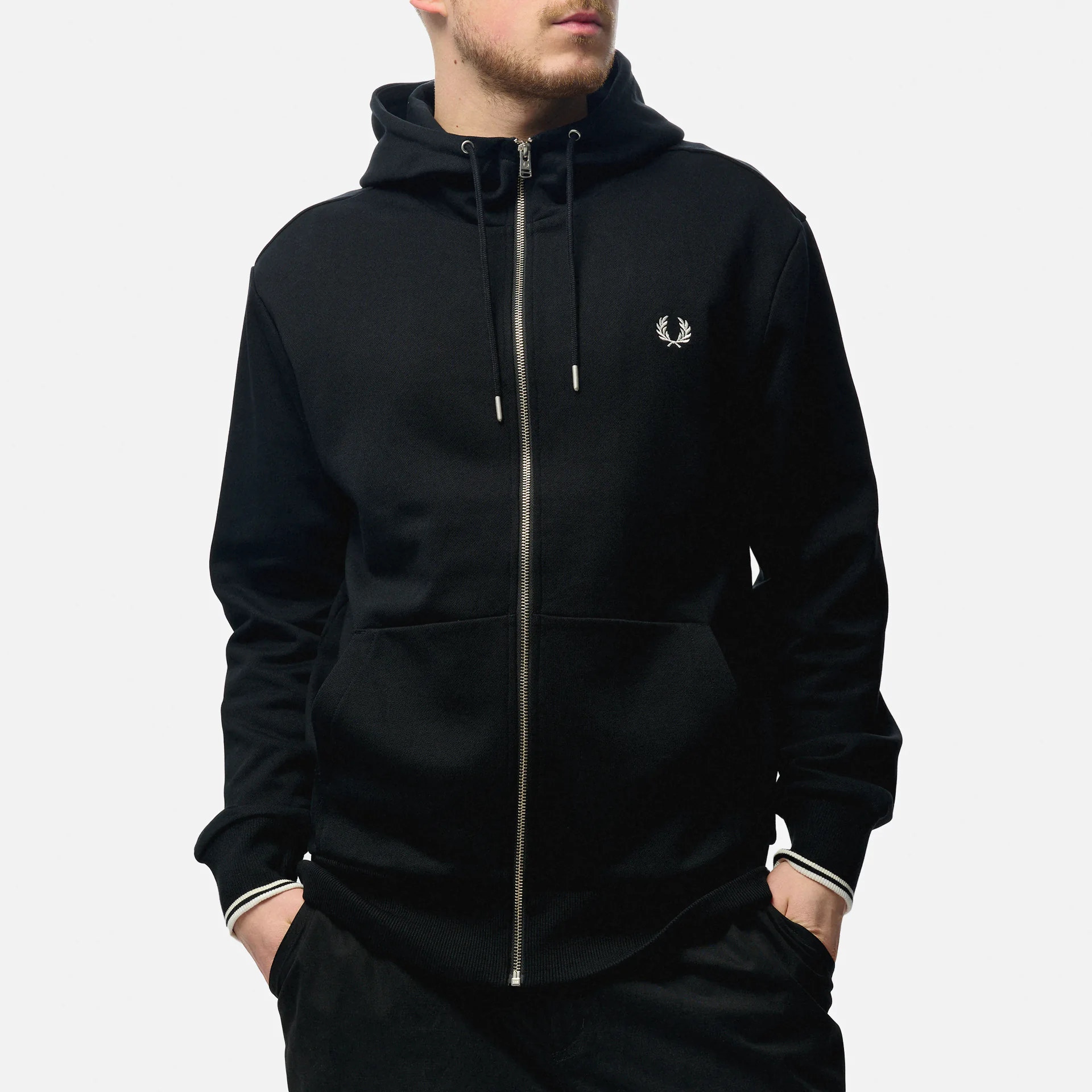 Fred Perry Hooded Zip Through Sweatshirt Black