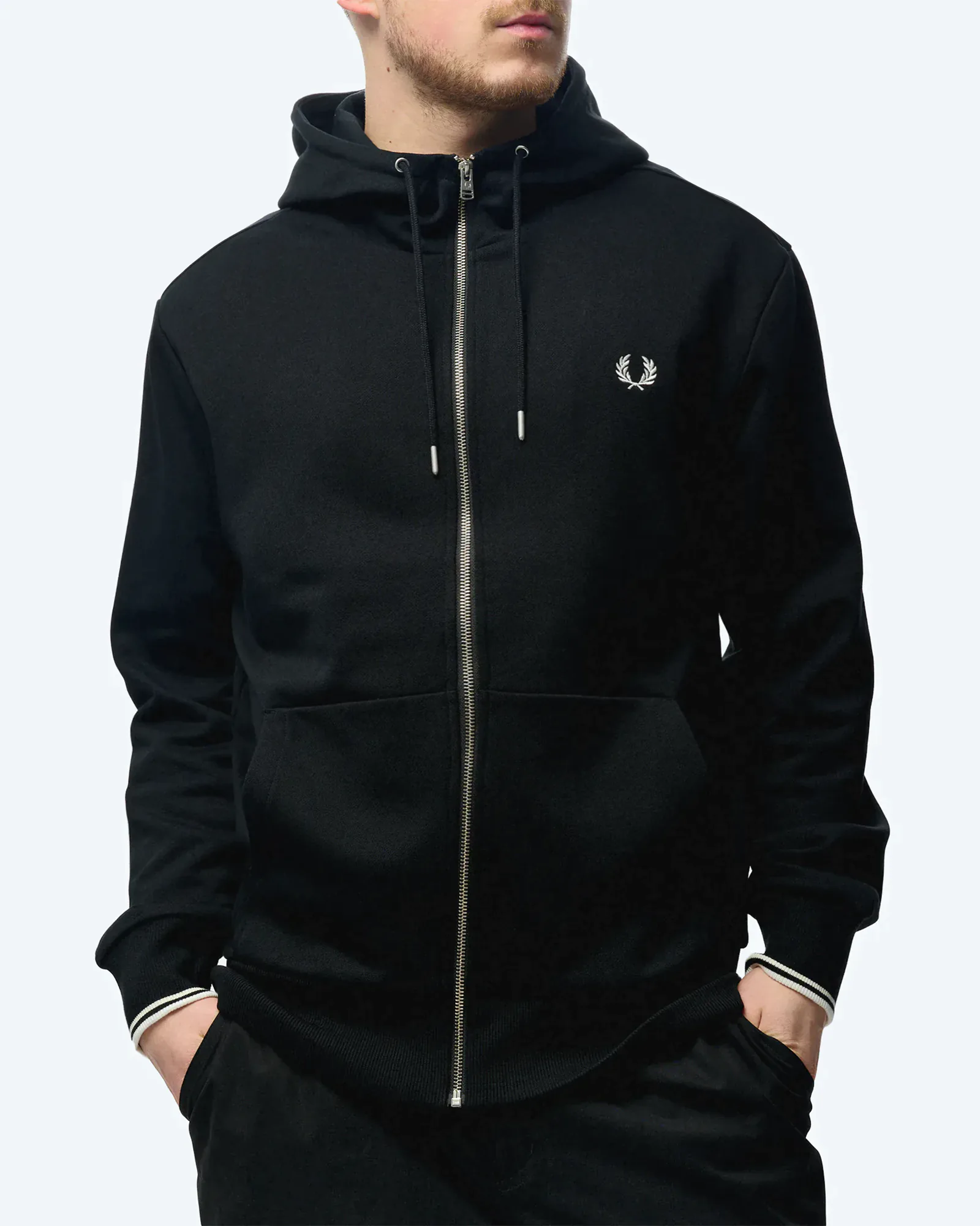 Fred Perry Hooded Zip Through Sweatshirt Black - Main Image