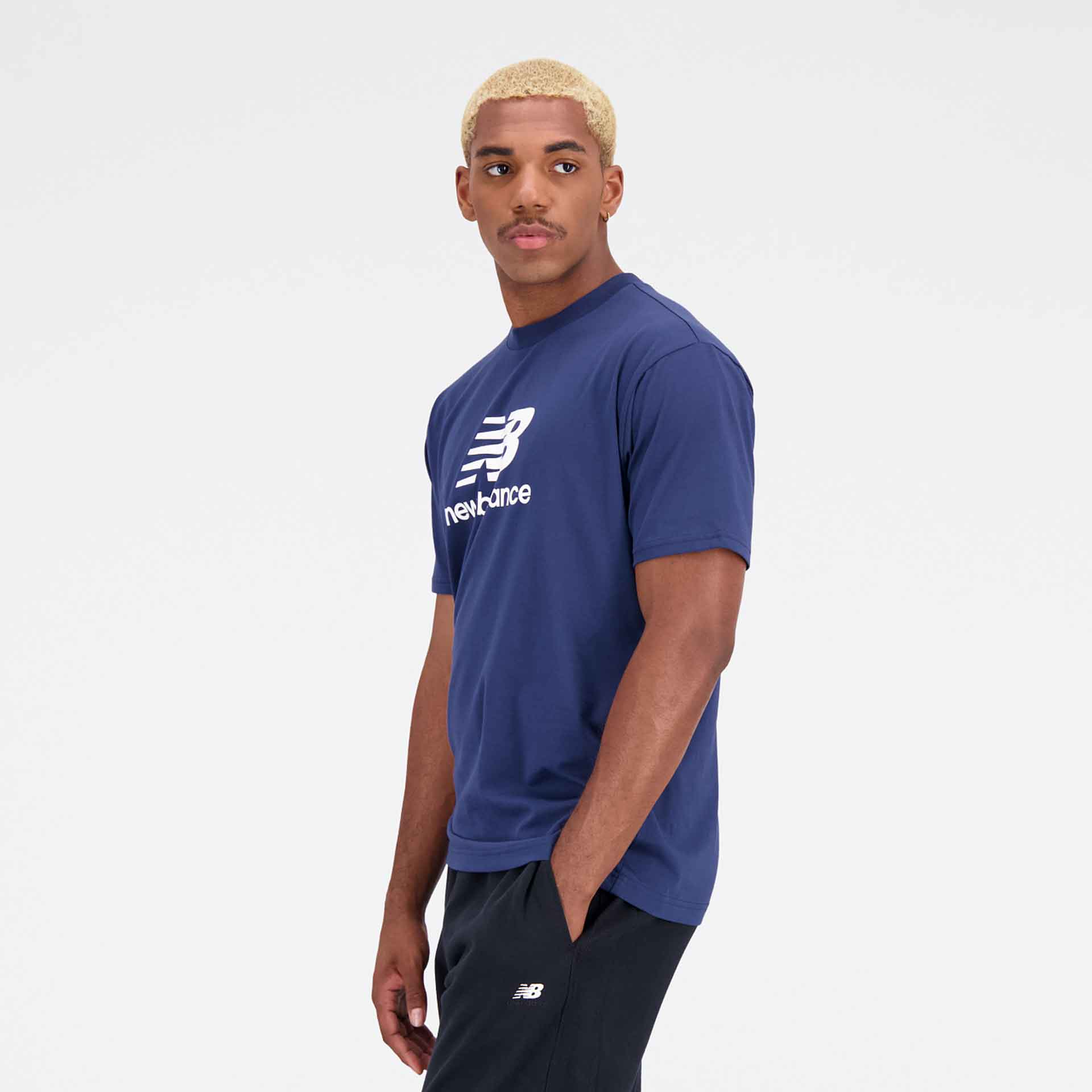 New Balance Essentials Stacked Logo Cotton Jersey T-Shirt Navy