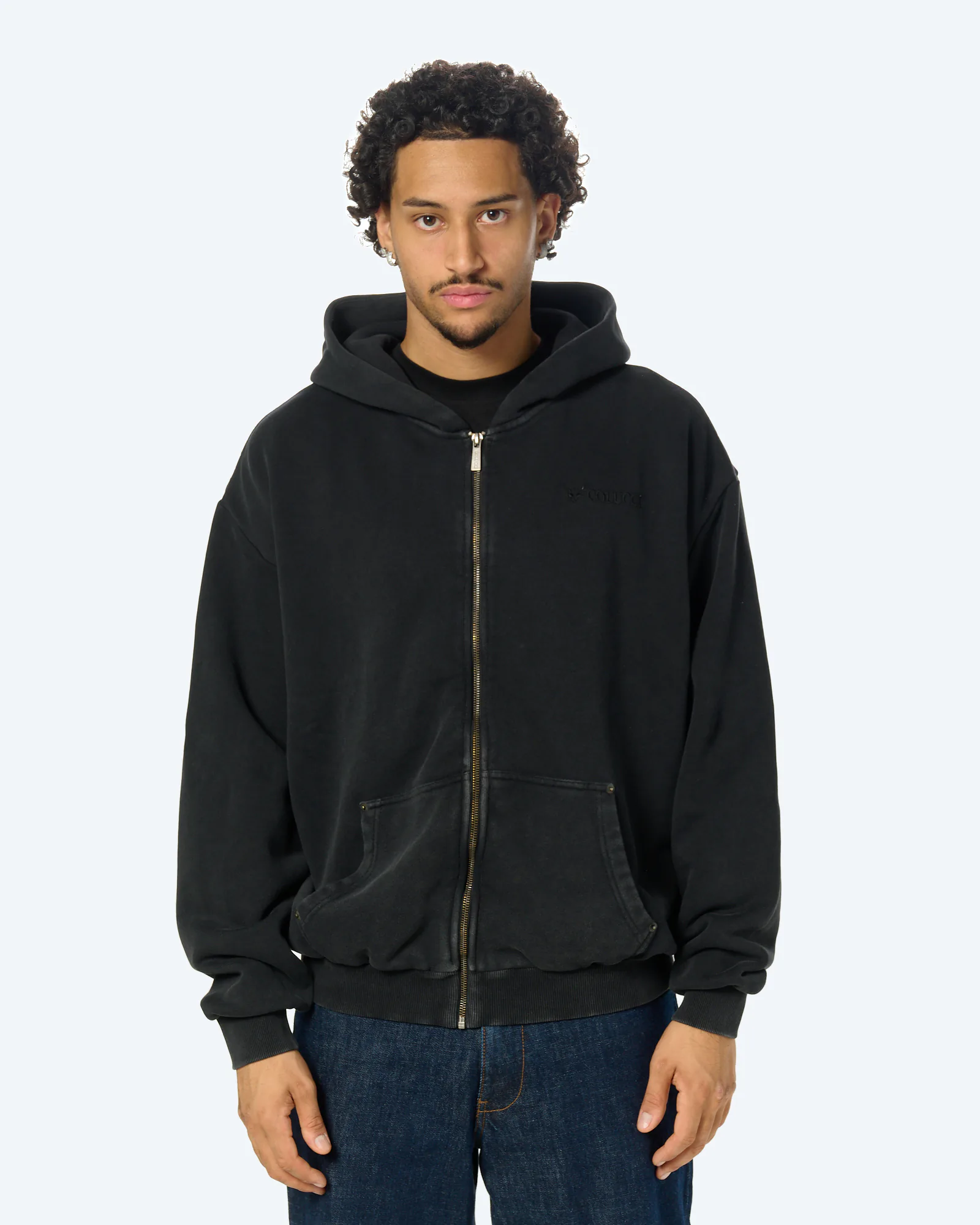 Washed Ikarus Zip Hoodie Black