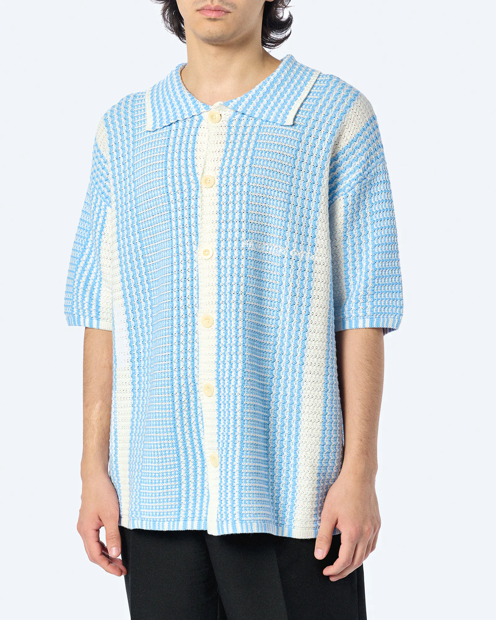 Another Cotton Oversized Mesh Knit Summer Shirt Blue Another Cotton Oversized Mesh Knit Summer Shirt Blue
