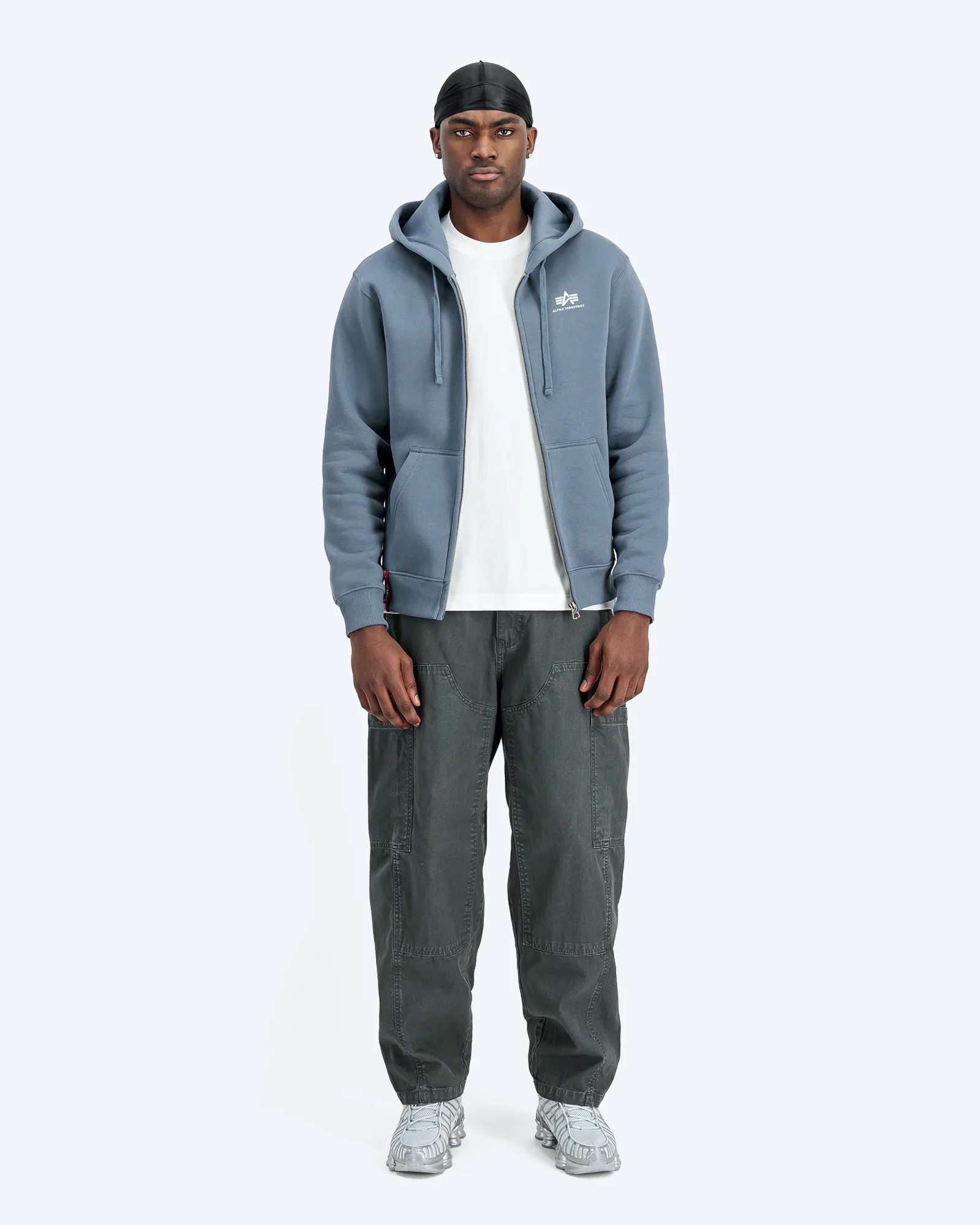 Basic Zip Hoodie Small Logo Denim Blue