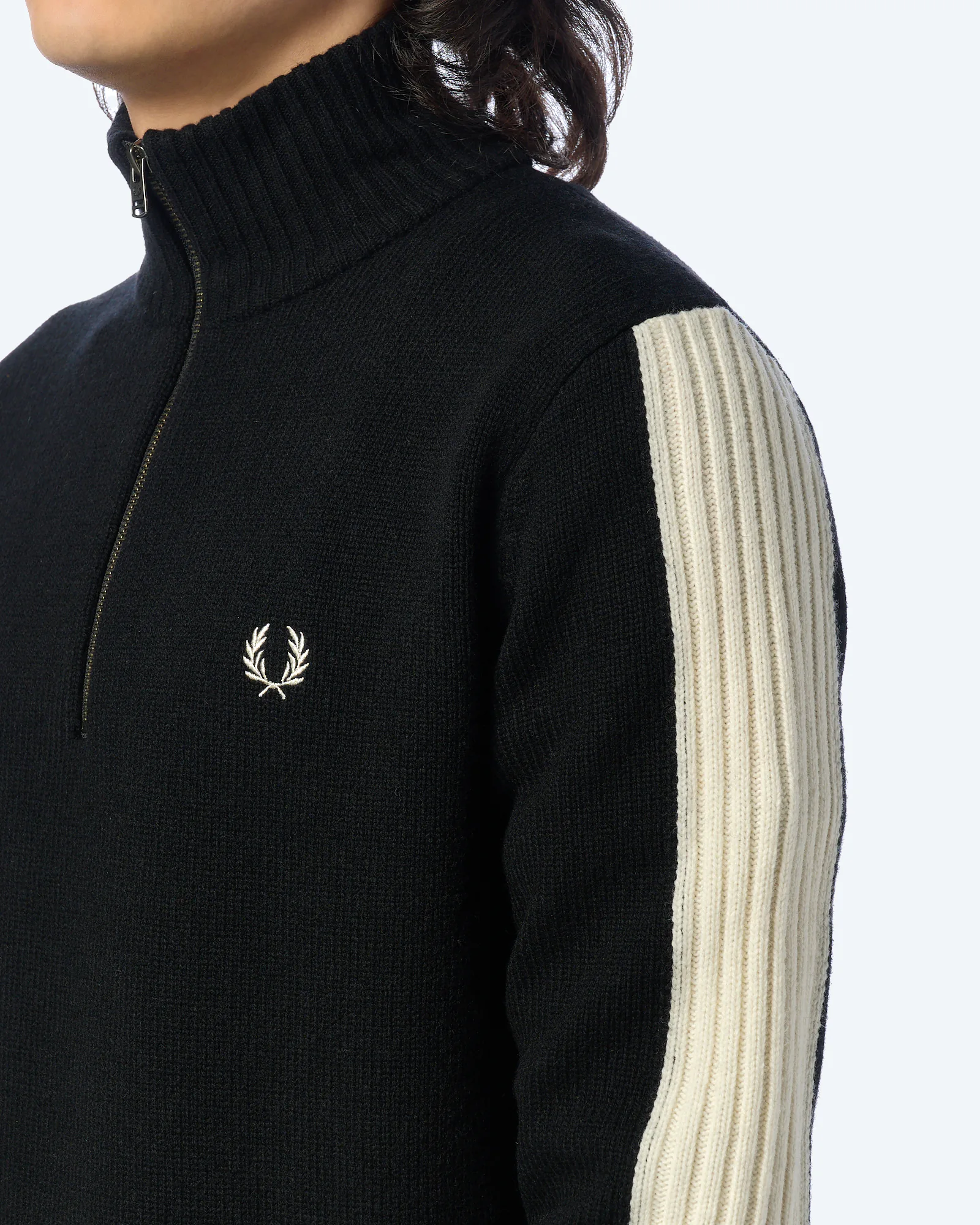 Fred Perry Ribbed Sleeve Half Zip Sweatshirt Black