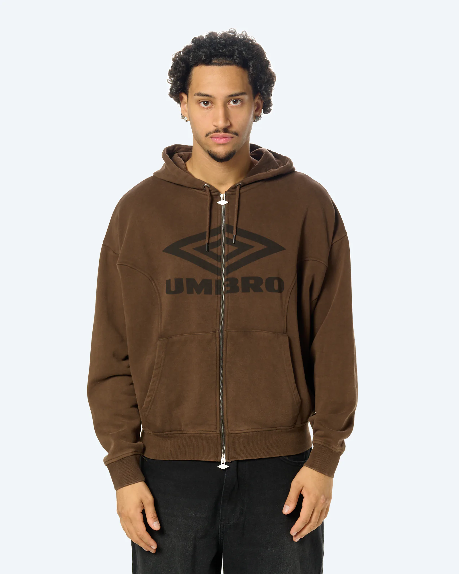 Washed Zip Through Hoodie Demitasse/Black