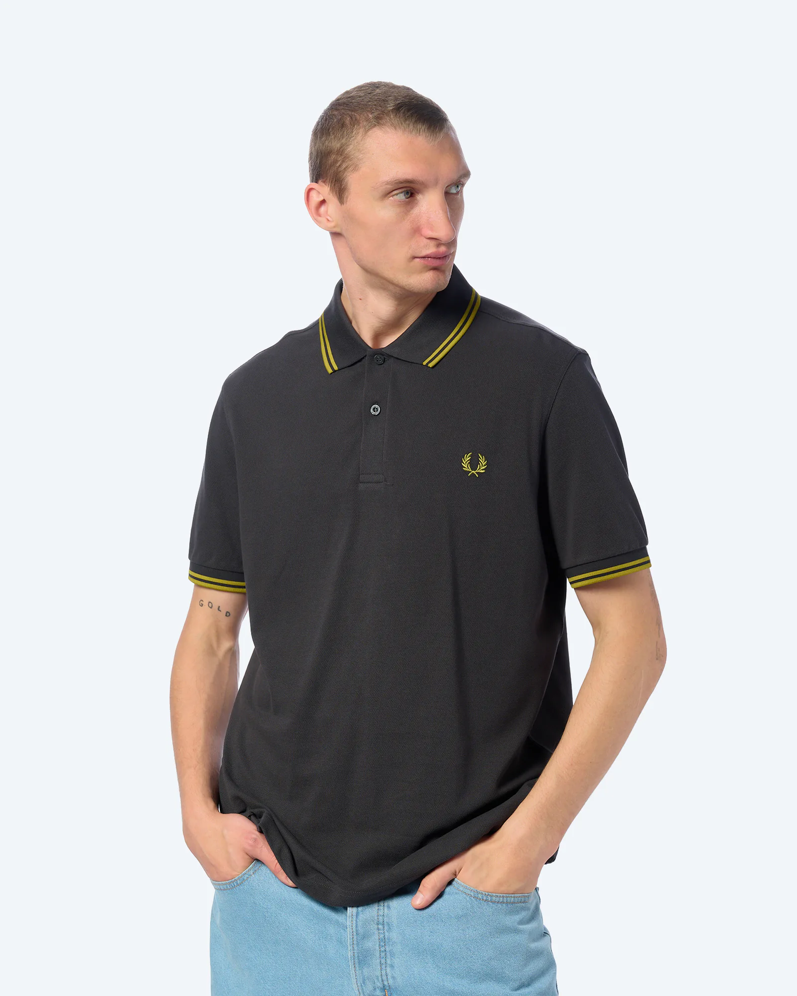 Fred Perry Twin Tipped Polo Shirt Anchor Grey / Tennis Ball Yellow / Tennis Ball Yellow Fred Perry Twin Tipped Polo Shirt Anchor Grey / Tennis Ball Yellow / Tennis Ball Yellow