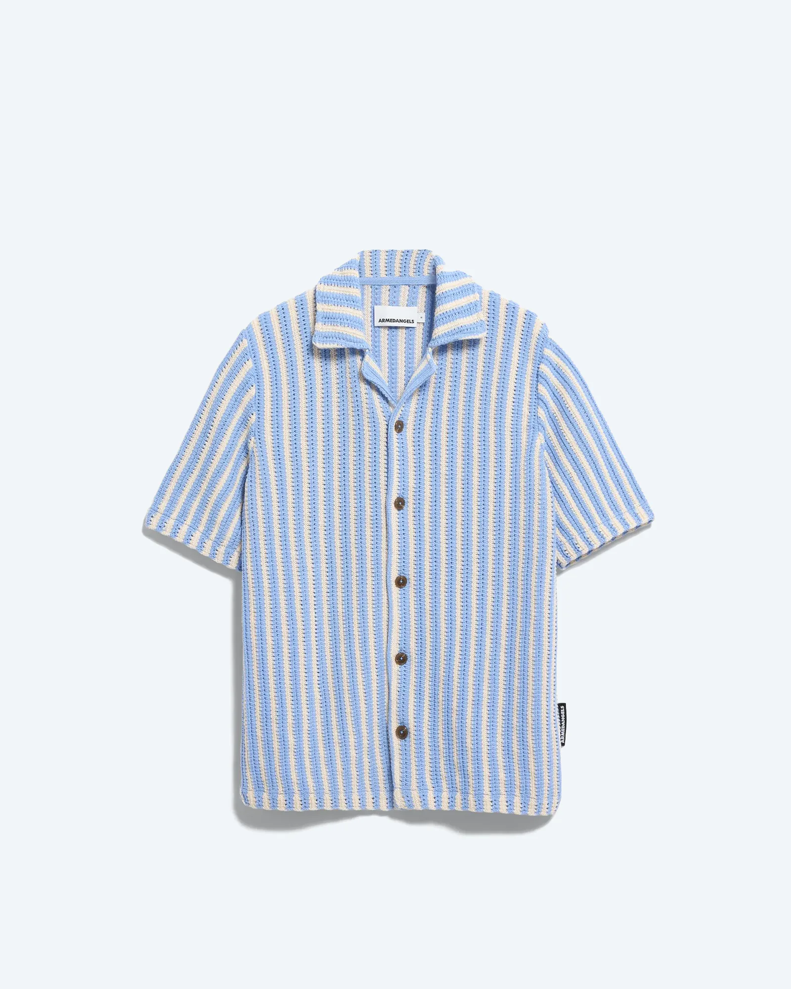 ARMEDANGELS STRIPED KNIT POLOSHIRT Pure-Wedgwood