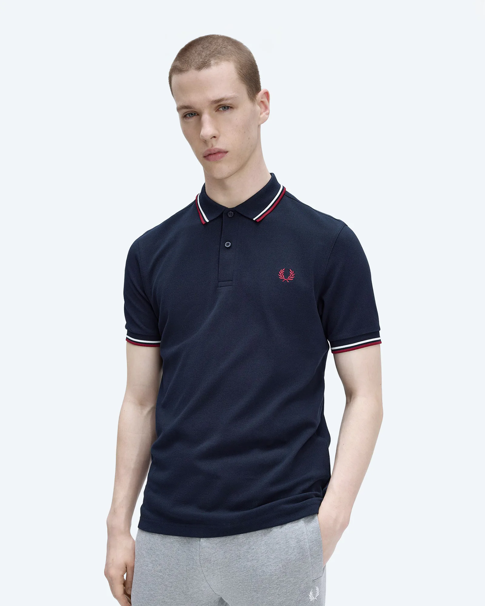 Fred Perry Twin Tipped Polo Shirt Navy/Snow White/Burnt Red