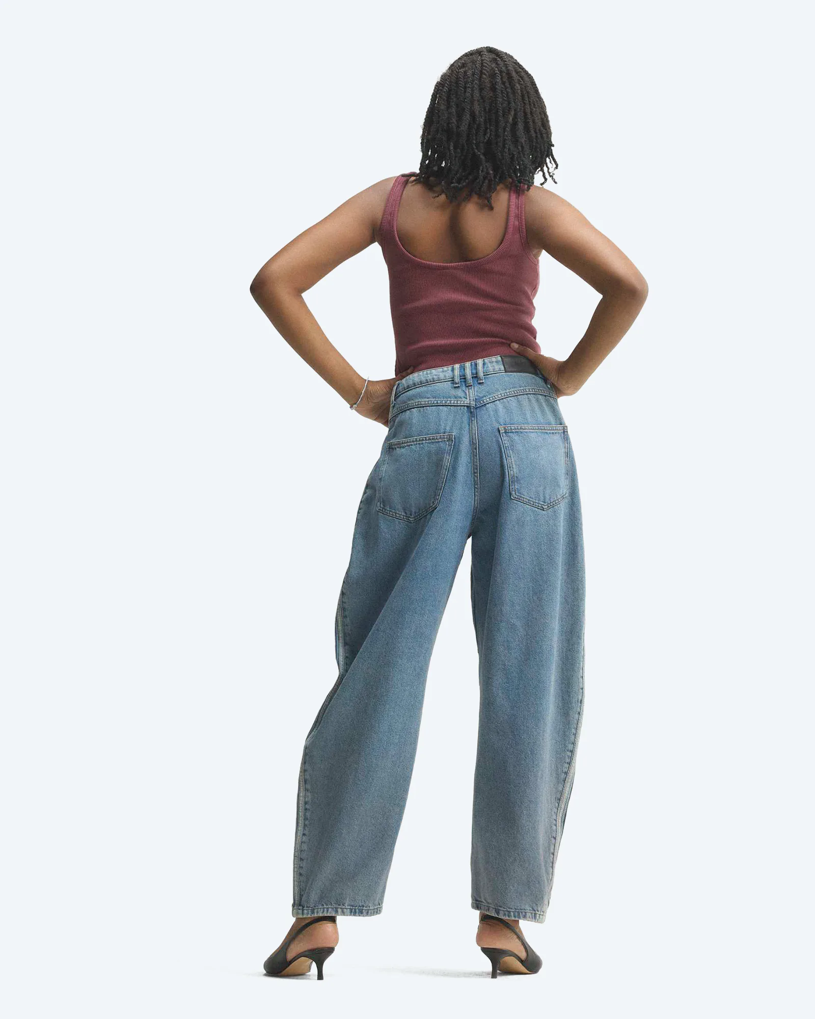 Originals High Rise Barrel Jeans Worn Blue Denim