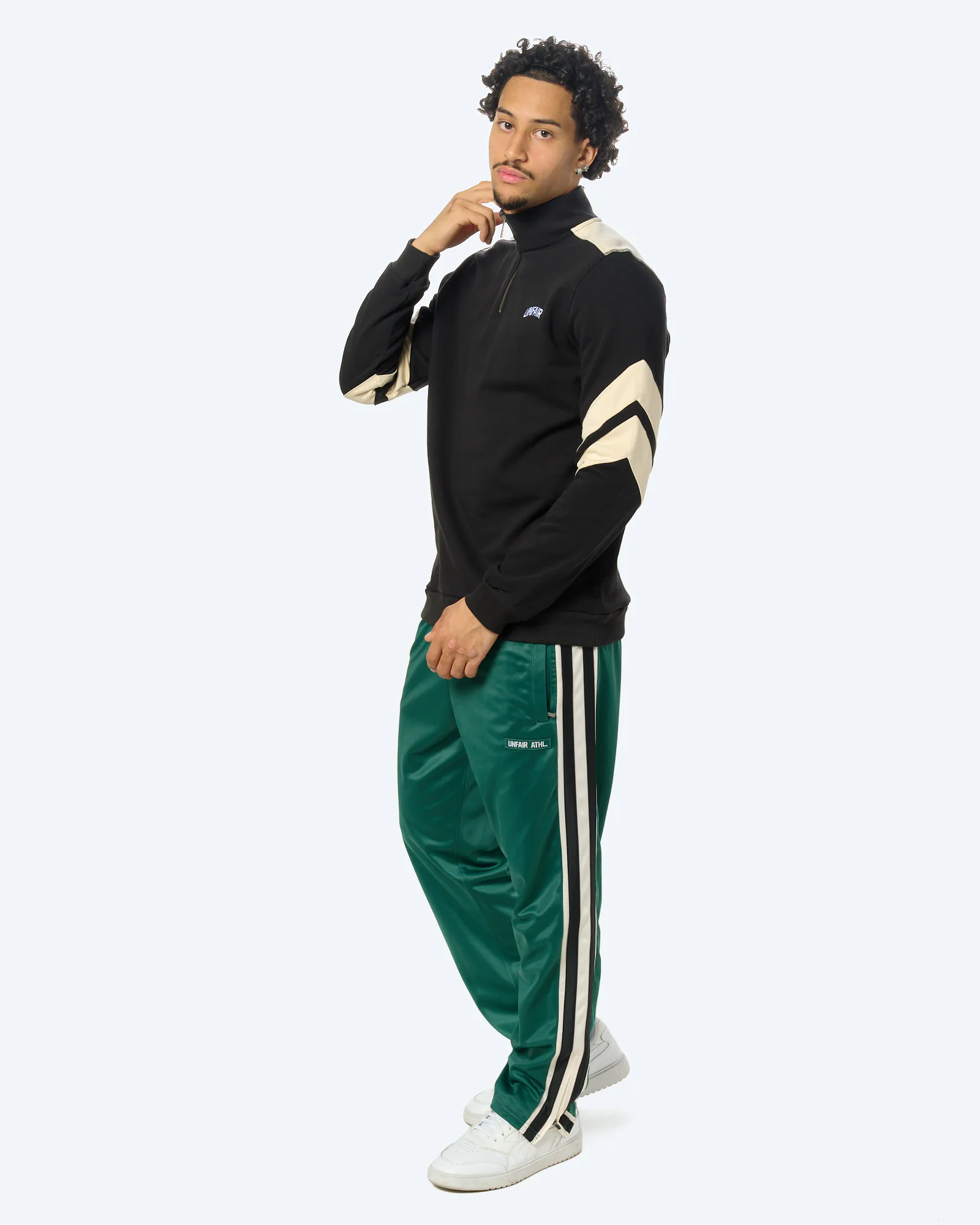 Curved Two Tone Halfzip Sweatshirt Black/Cream