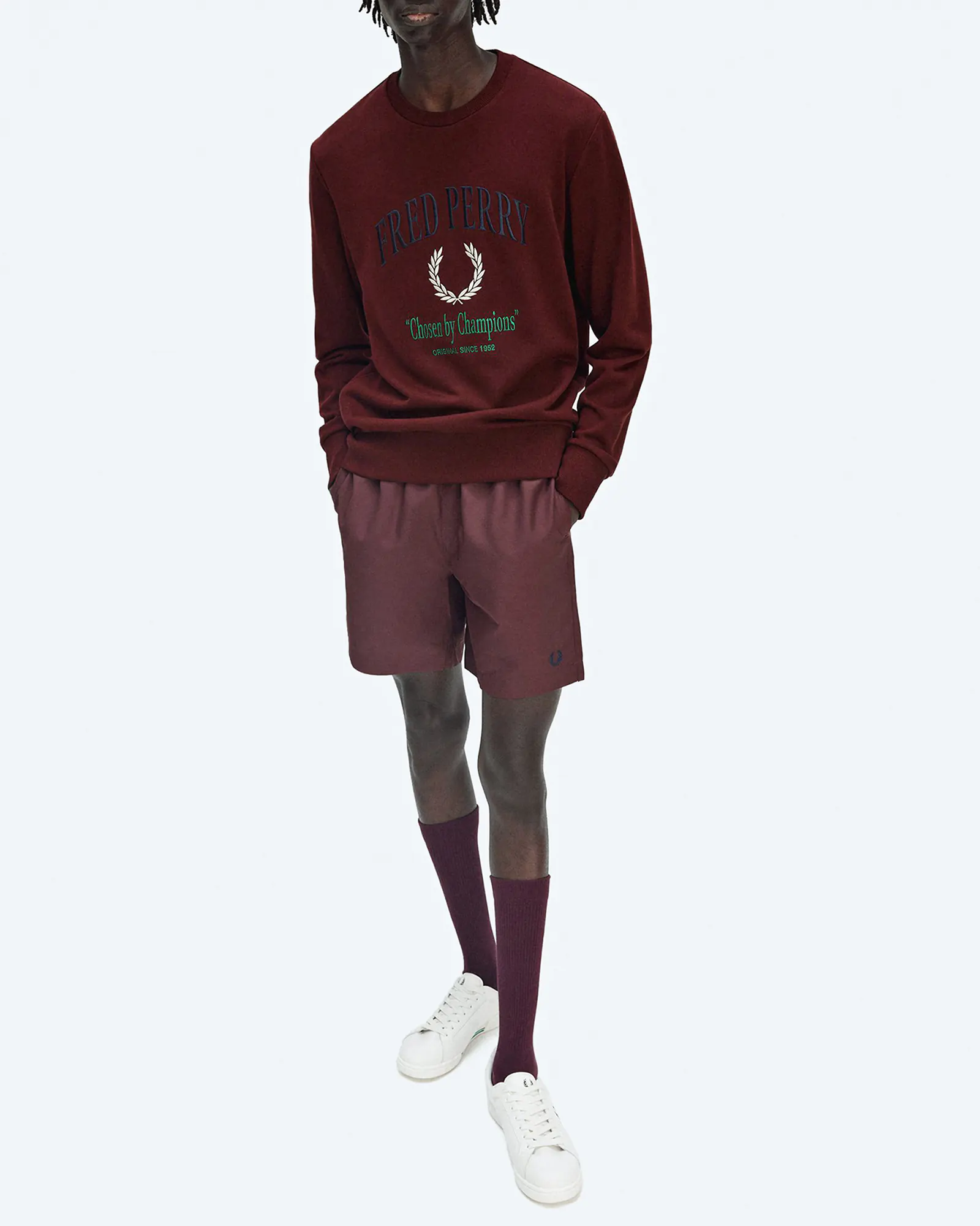 Fred Perry Embroidered Champion Sweatshirt Oxblood