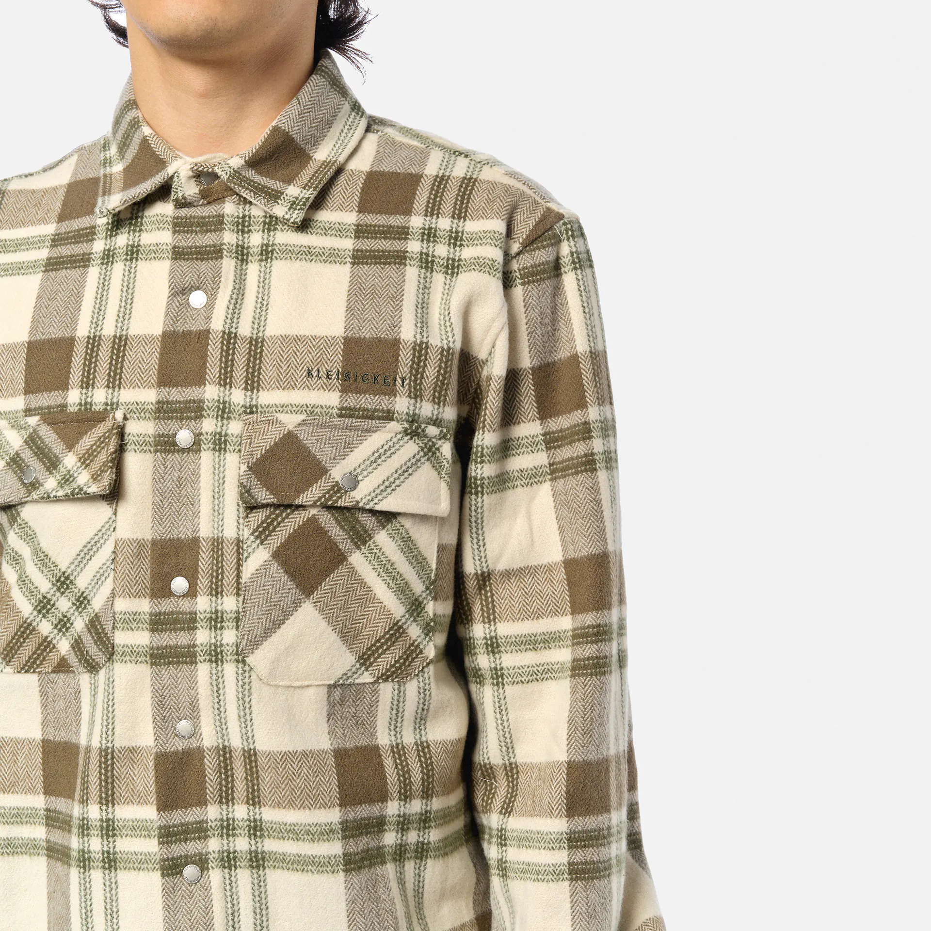 Kleinigkeit Bois Flanellson Mandela Shirt Offwhite/Brown/Croco Green