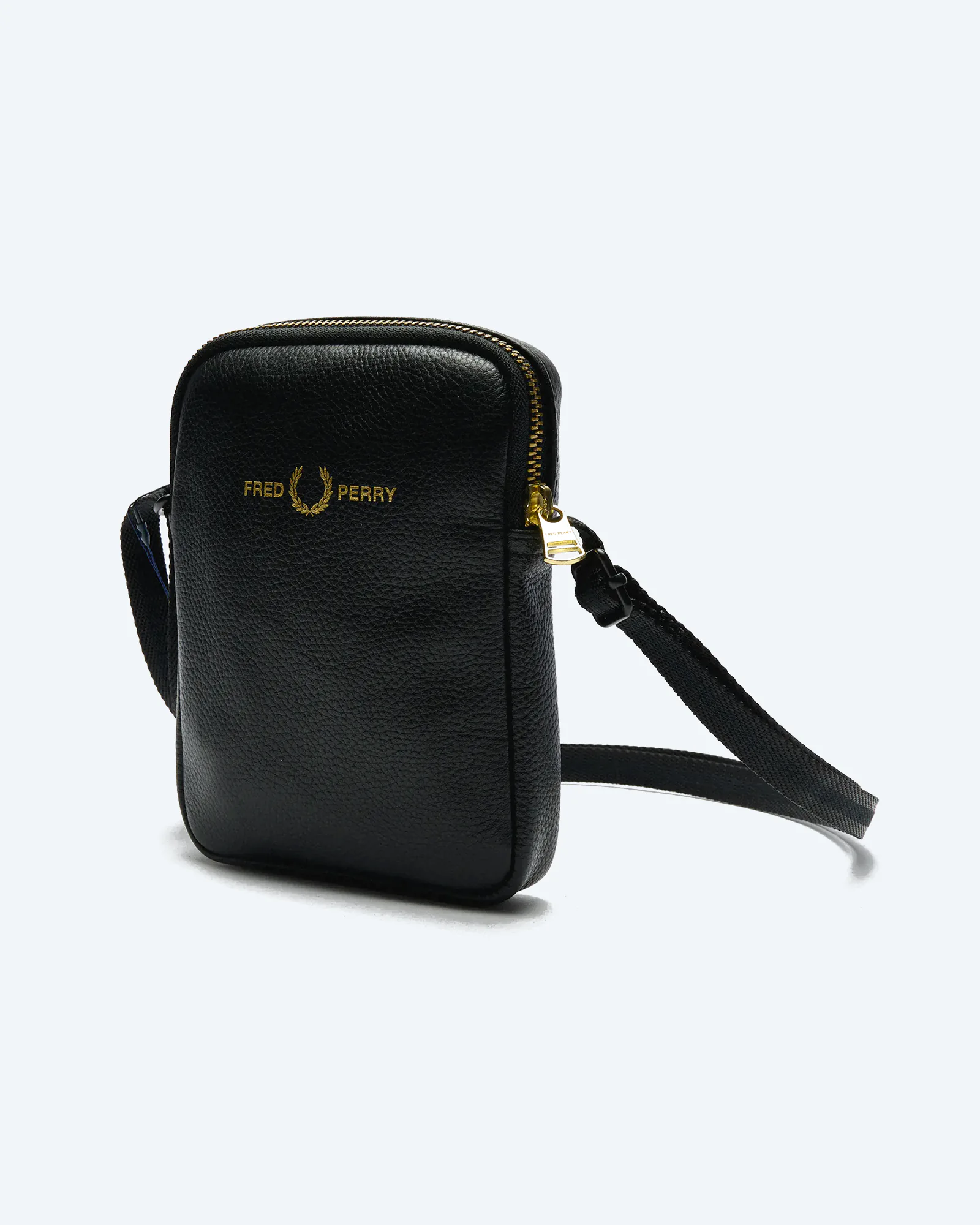 Fred Perry Tumbled Leather Side Bag Black