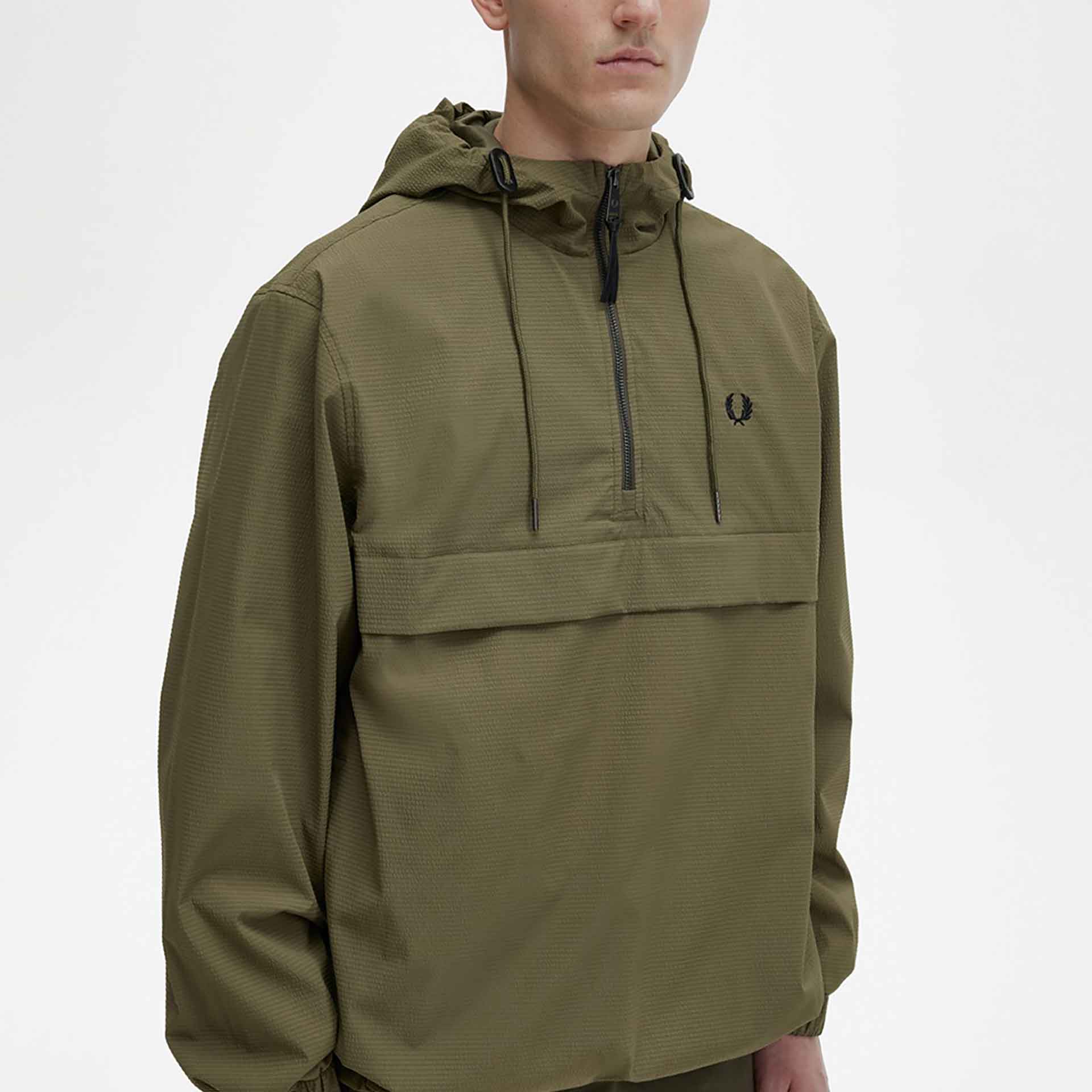 Fred Perry Seersucker Half Zip Jacket Uniform Green