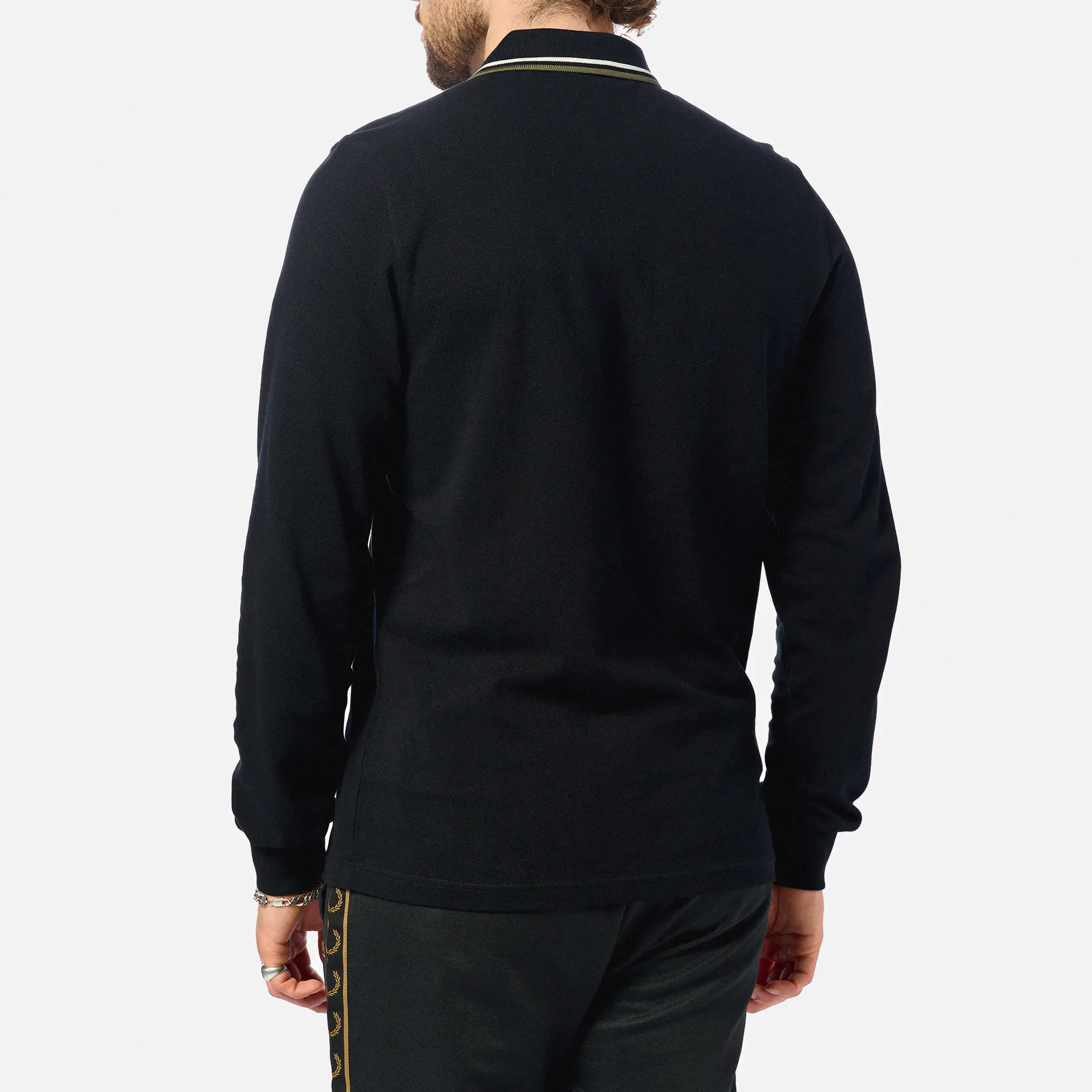Fred Perry Twin Tipped Longsleeve Shirt Black/Ecru/Laurel Wreath Green