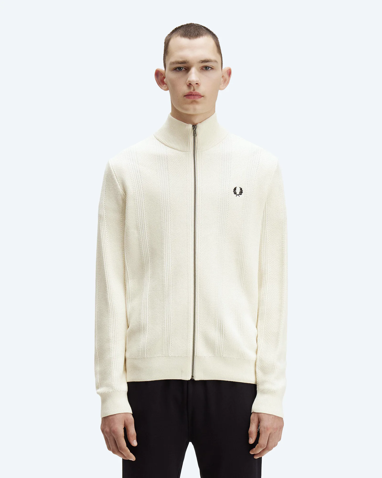 Textured Zip Through Cardigan Ecru