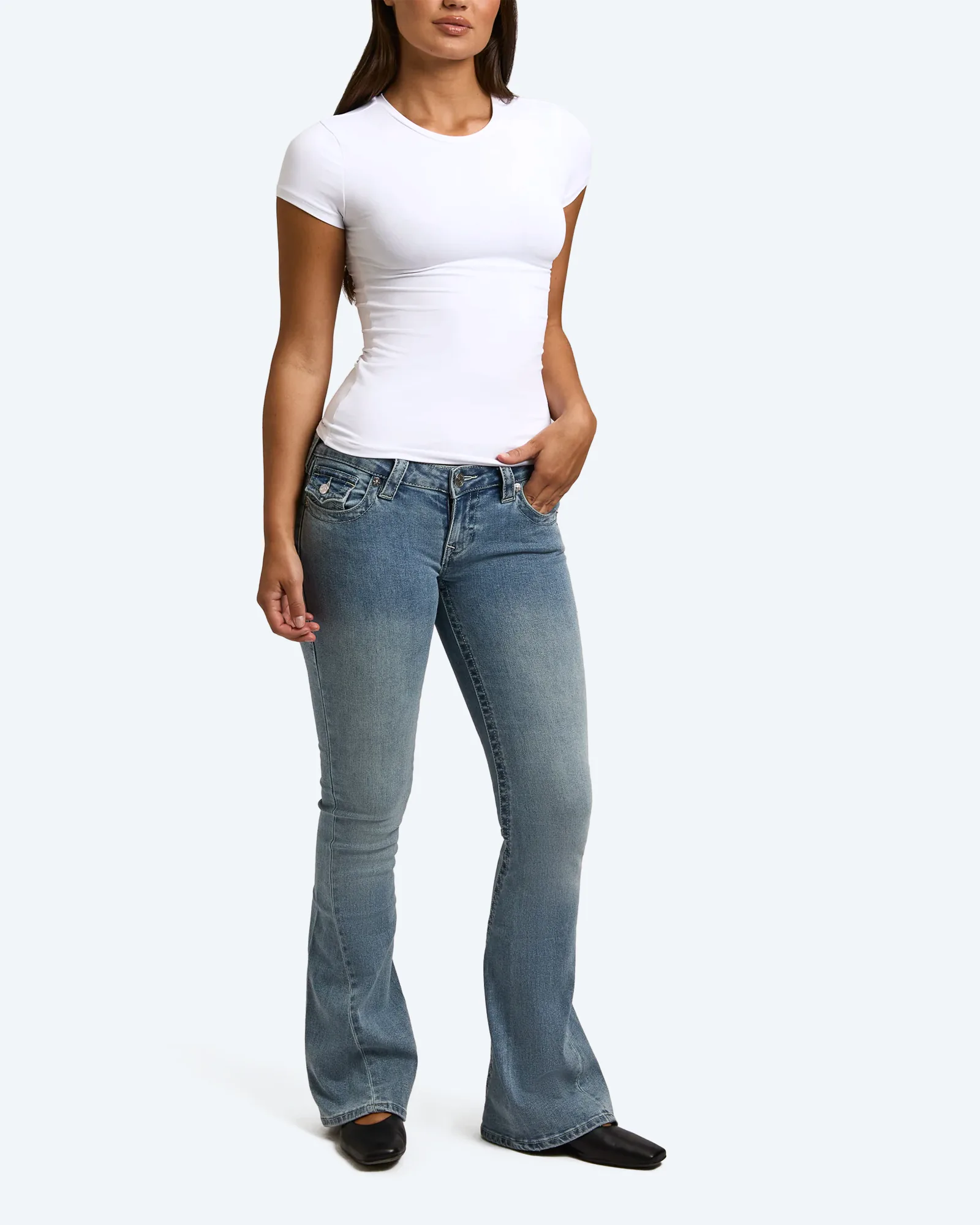 JOEY Low Rise Flare Flap Jeans Peak Spot