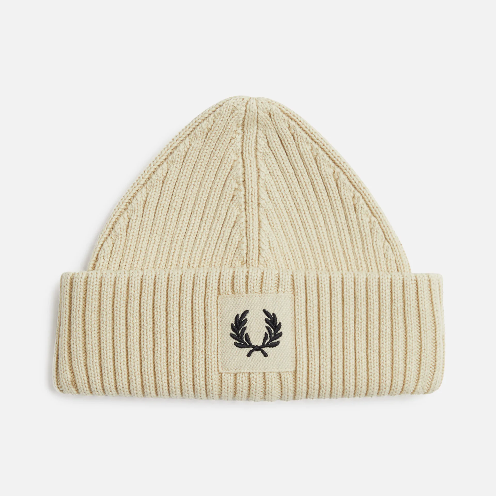 Fred Perry Patch Brand Chunky Rib Beanie Oatmeal/Black