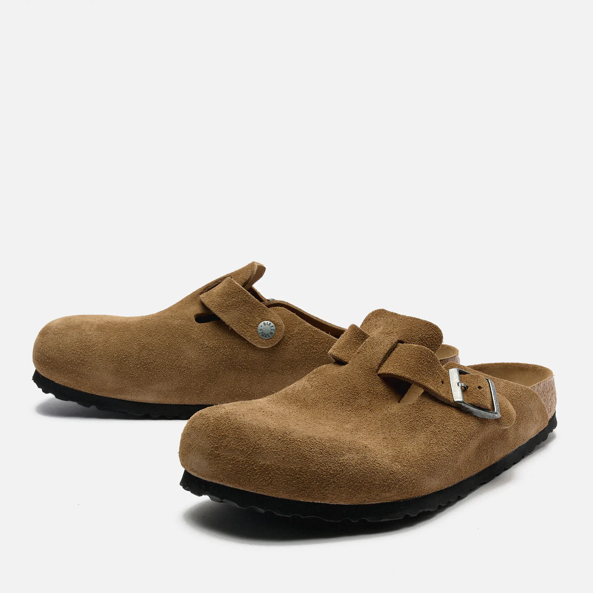 Birkenstock Boston Soft Footbed Suede Leather (Regular Fit) Sandals Dark Tea Tonal FB