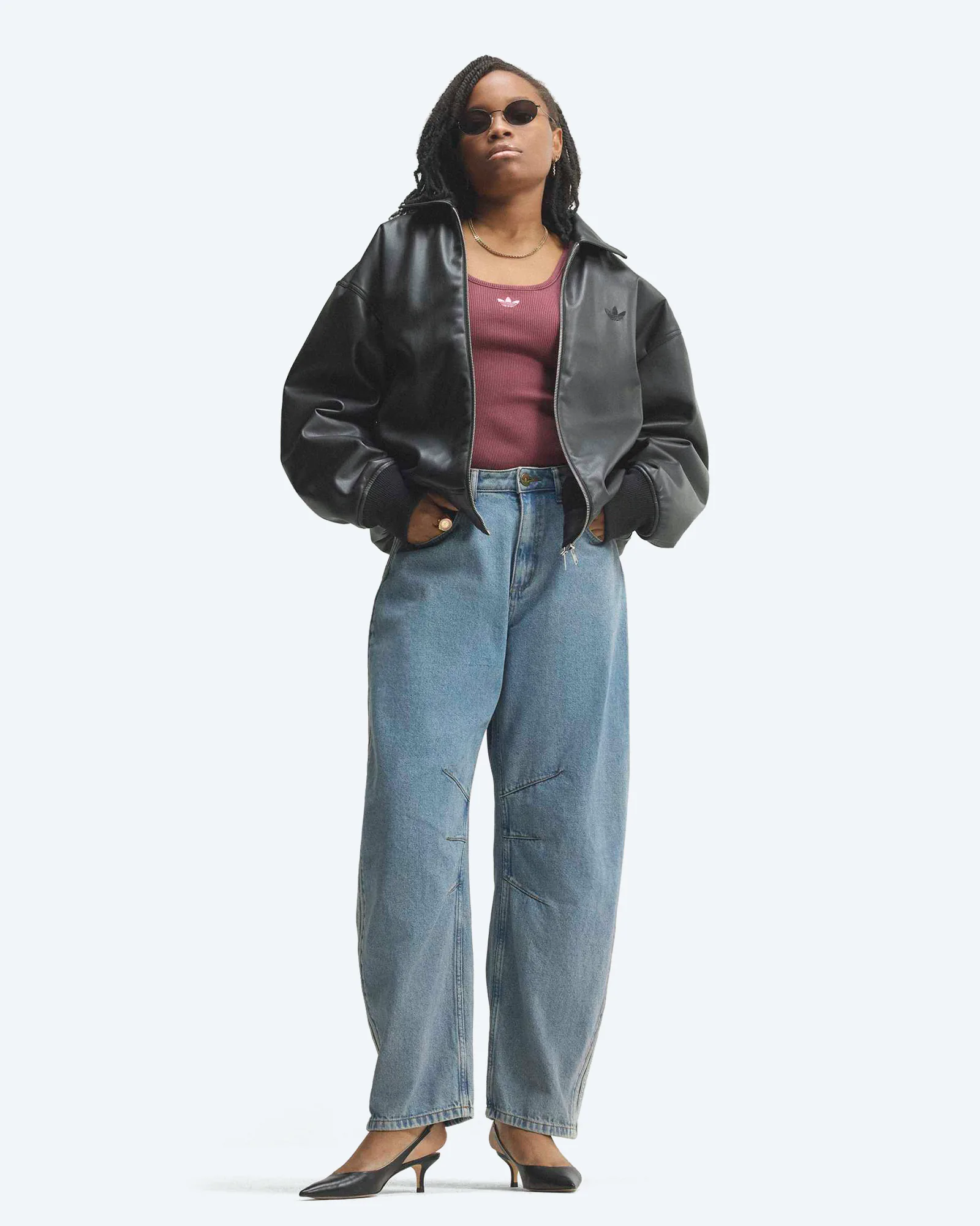 Originals High Rise Barrel Jeans Worn Blue Denim