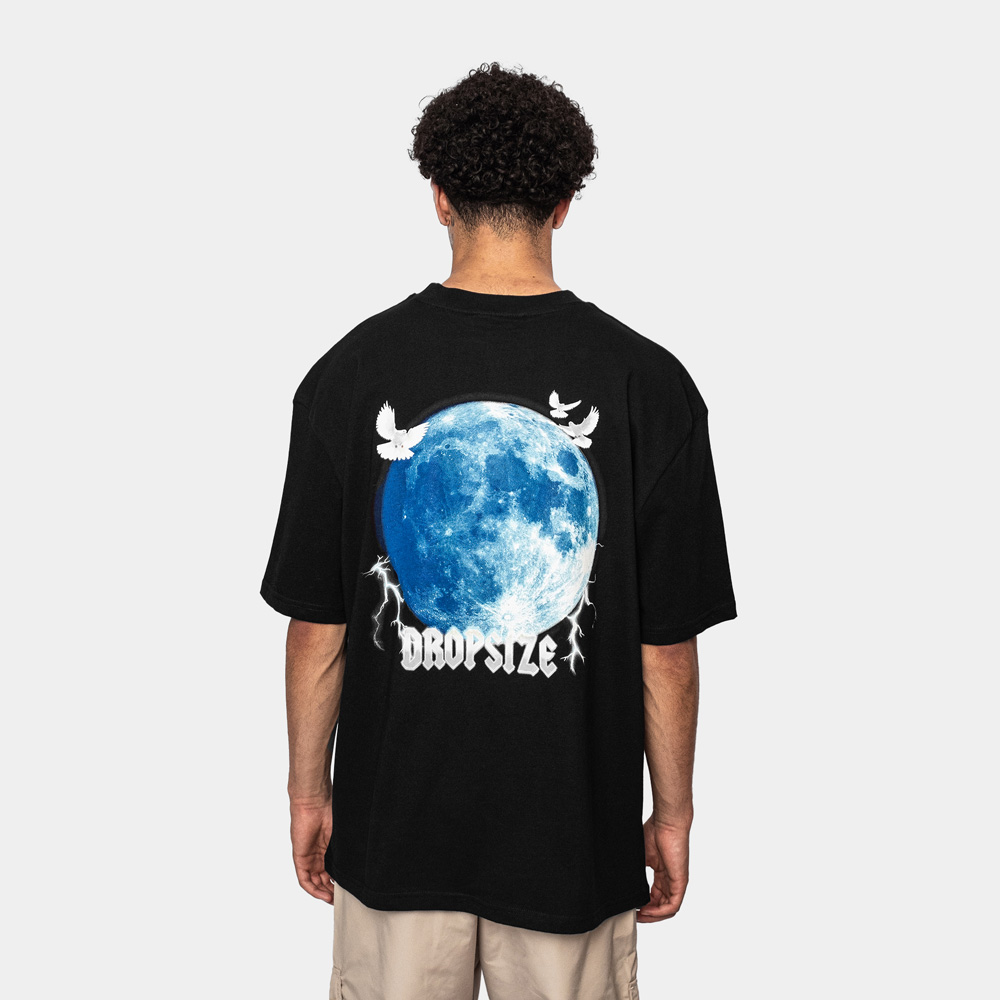 Dropsize Heavy Oversize Earth Design T-Shirt Black