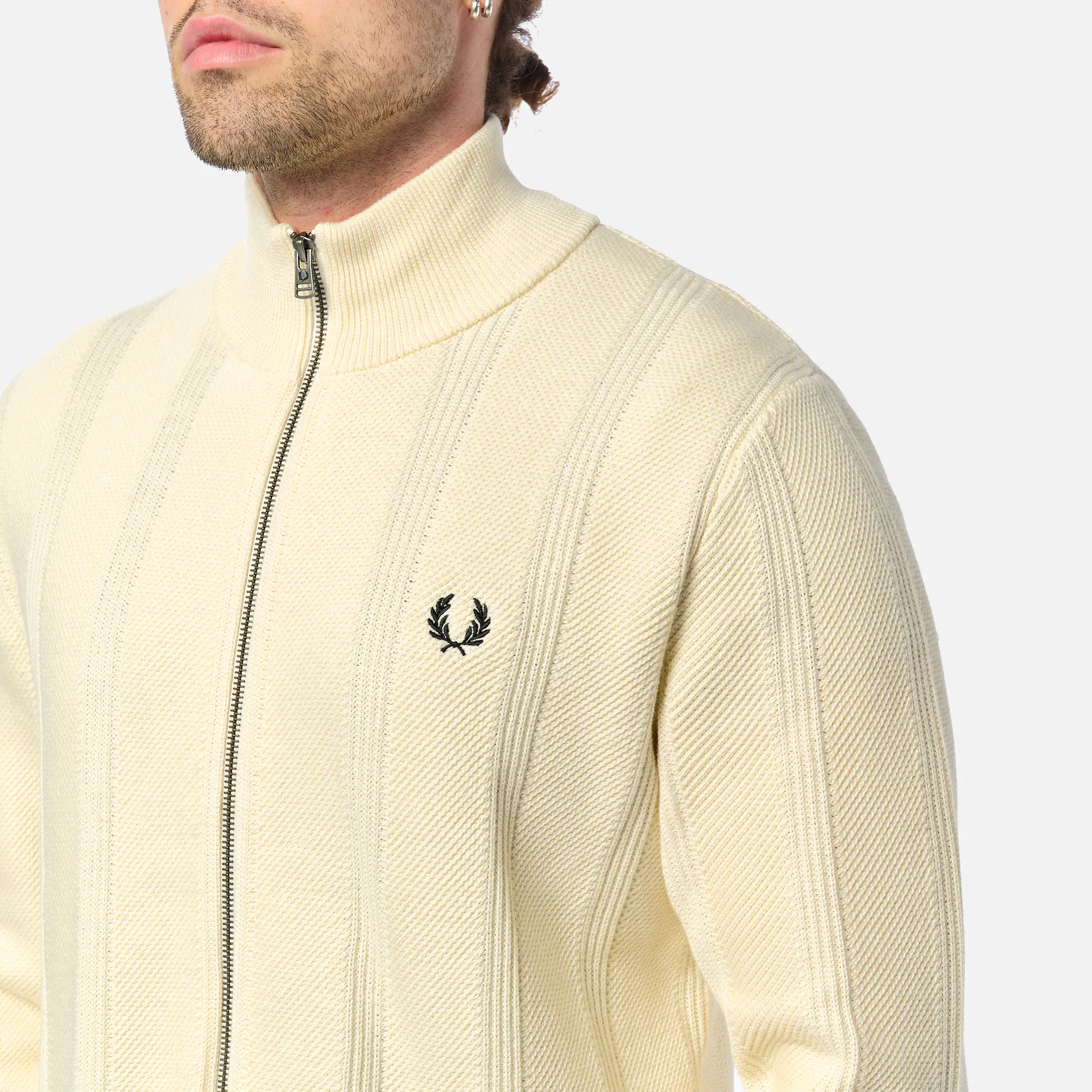 Fred Perry Textured Zip Through Cardigan Ecru