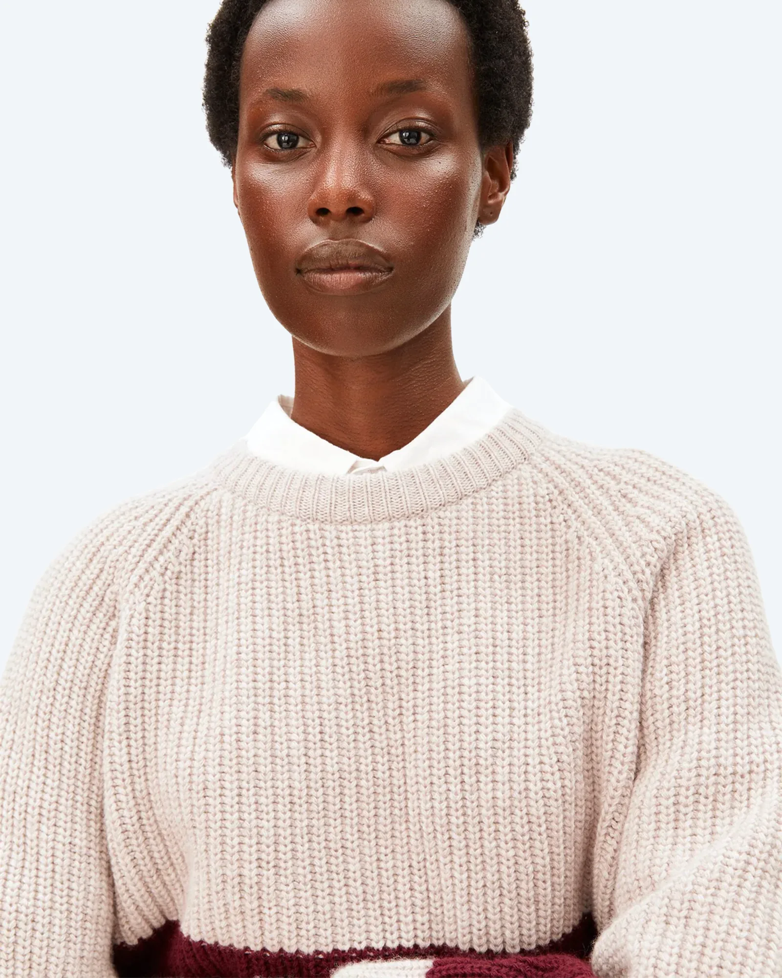 Rib Striped Knit Sweatshirt Honey Melange/Velvet Red