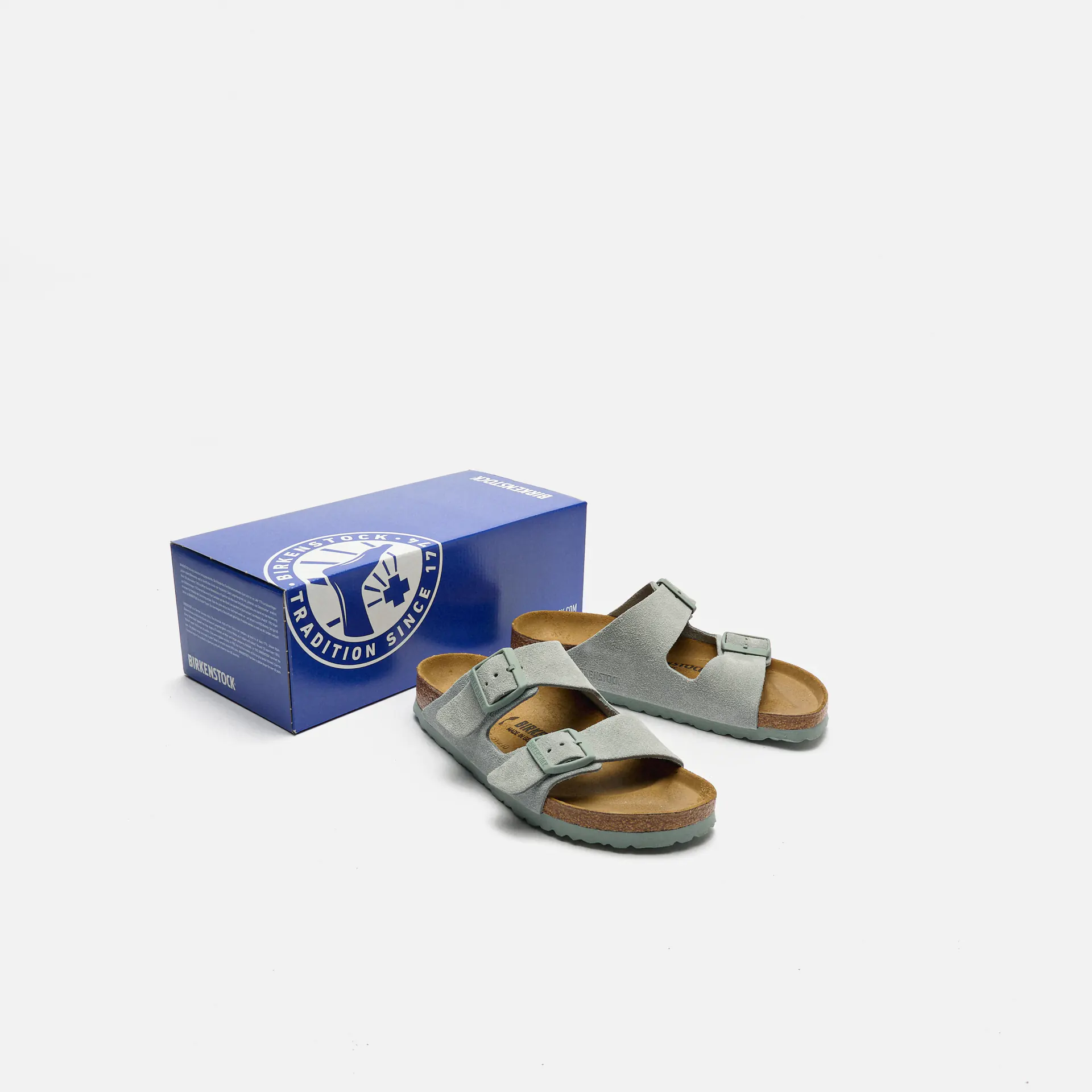 Birkenstock Arizona Suede Leather Narrow Sandals Pure Sage