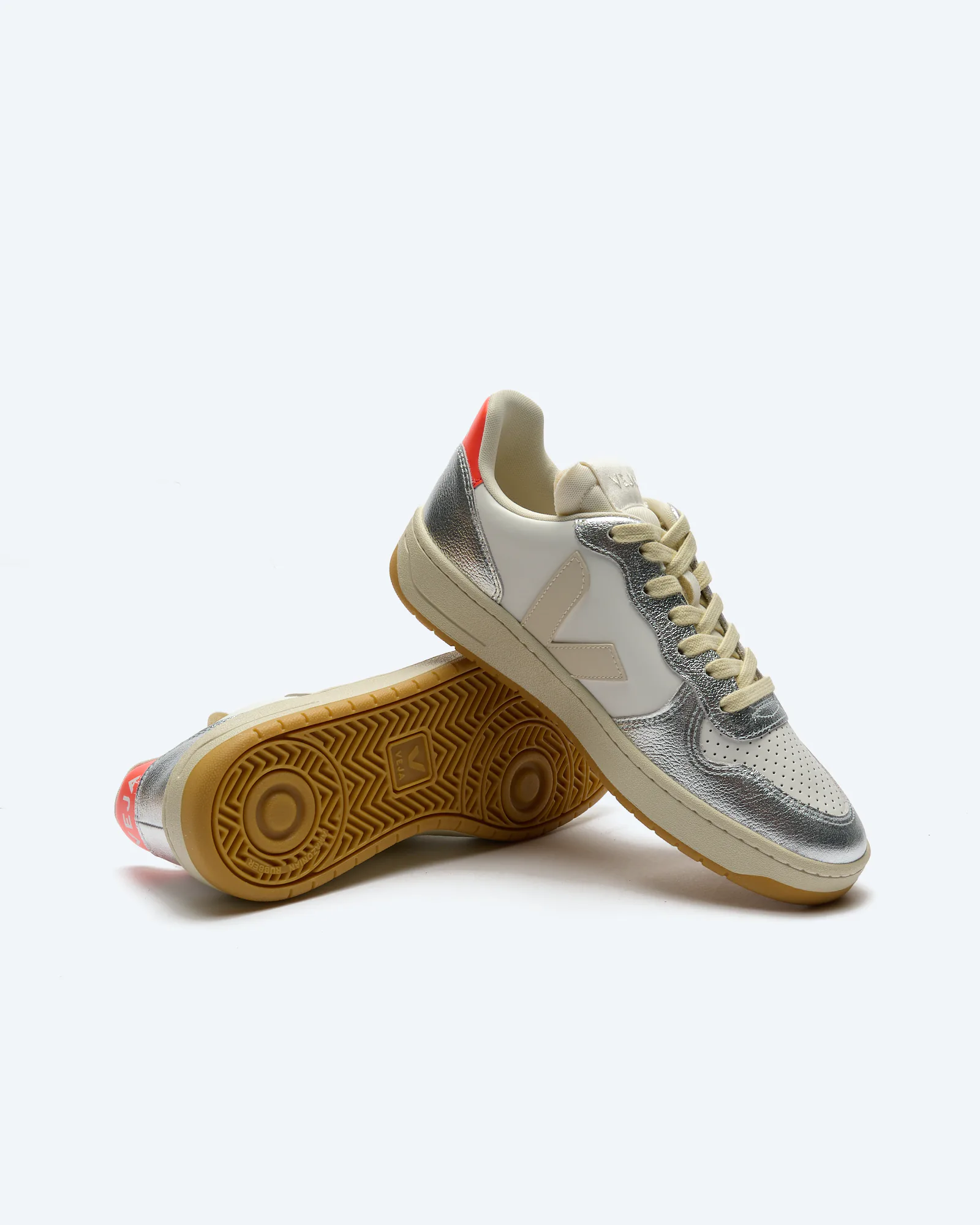 Veja Woman V-10 Prime Leather Sneaker White/Pierre/Silver