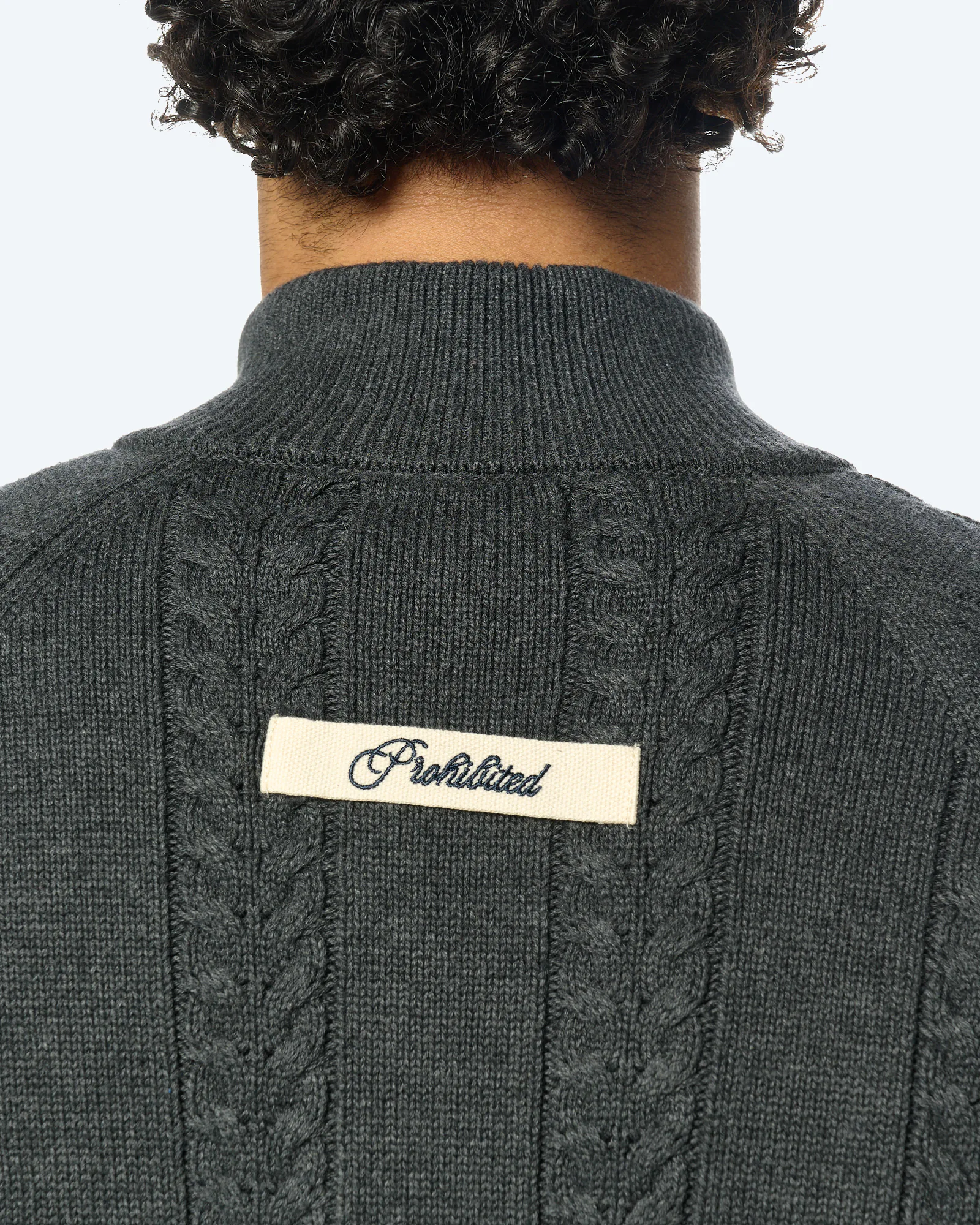 Cable Knit Quarter-Zip Dark Grey