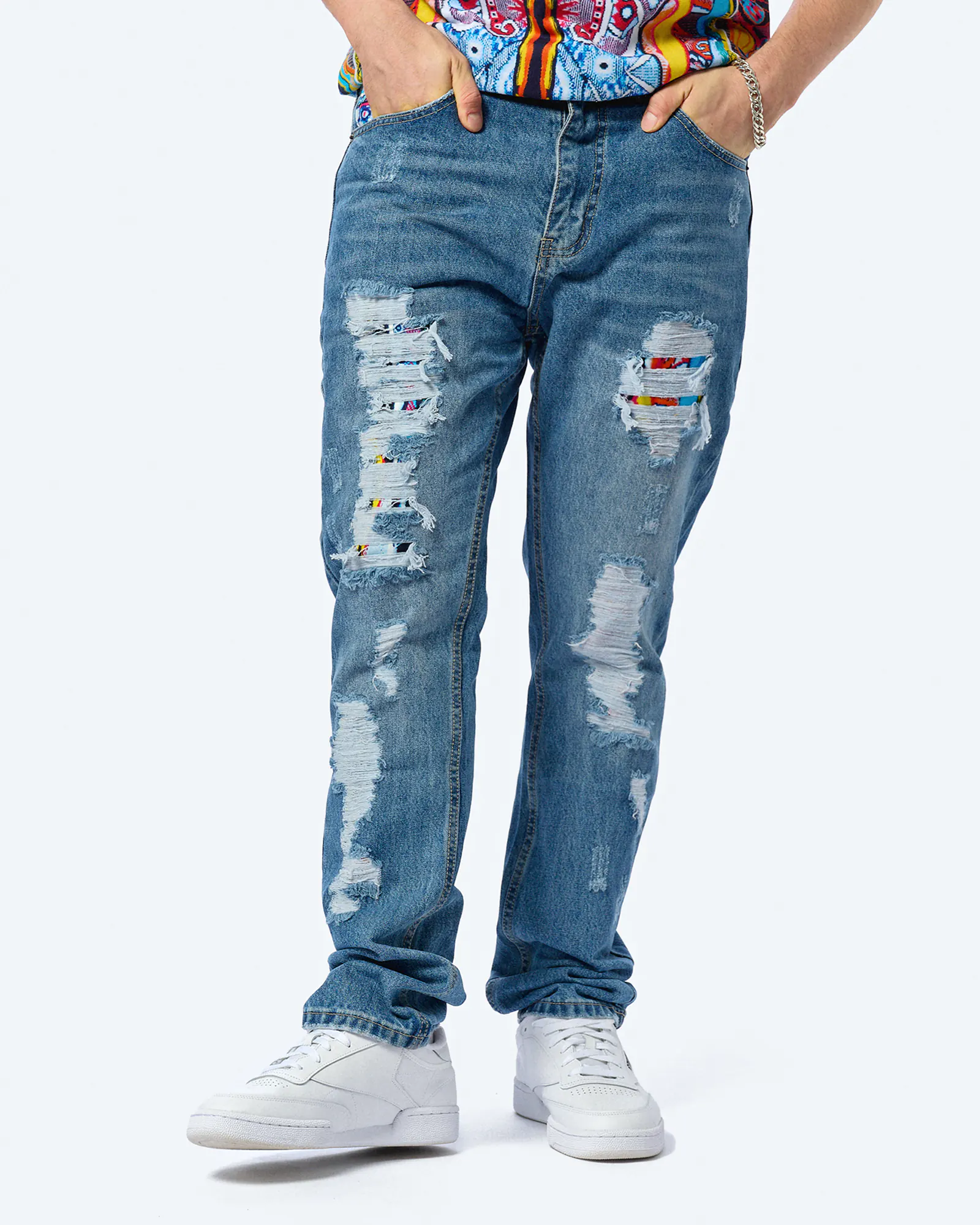 Colucci Straight Jeans Pants Distressed Mid Blue Colucci Straight Jeans Pants Distressed Mid Blue