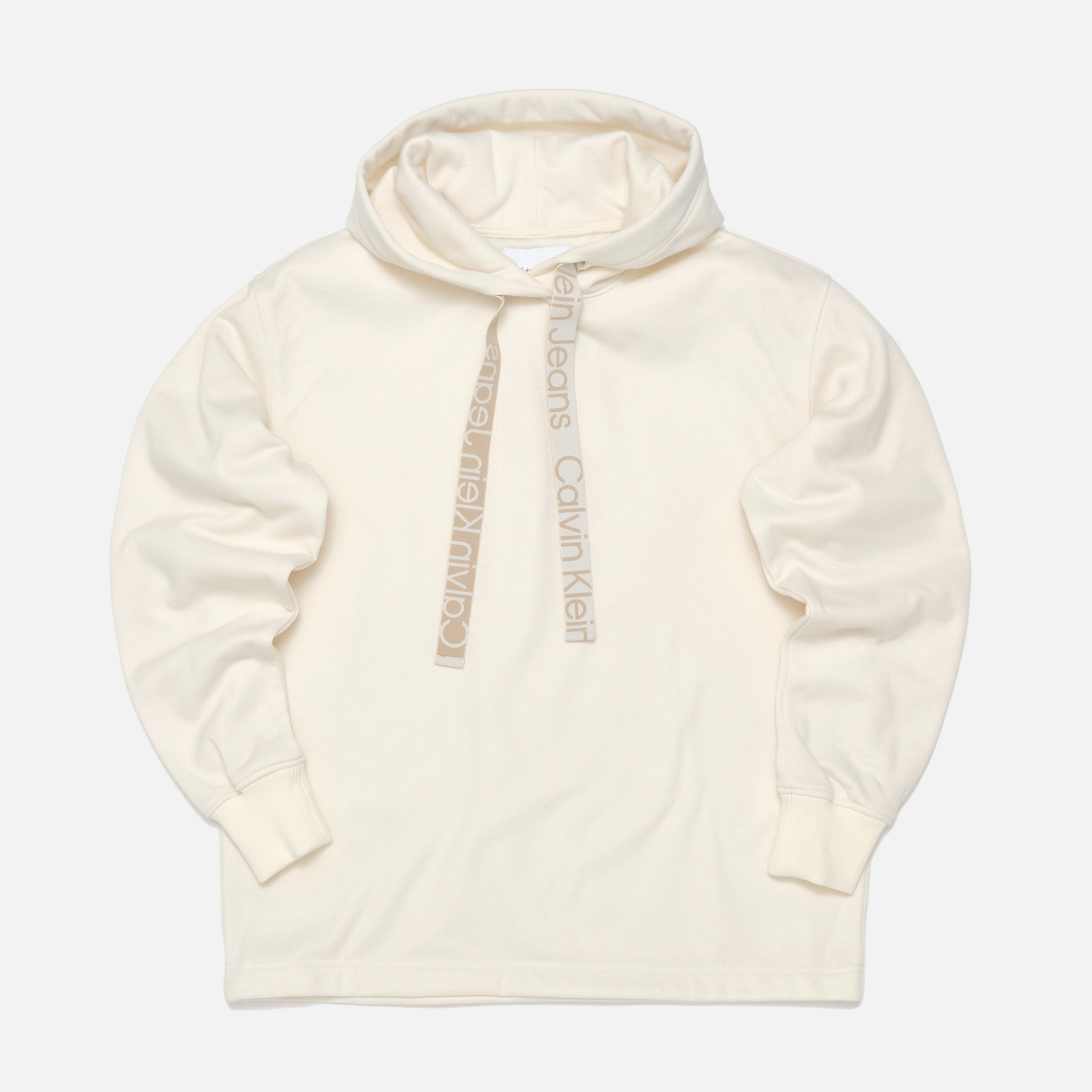 Calvin Klein Jeans Logo Drawcord Hoodie Ivory